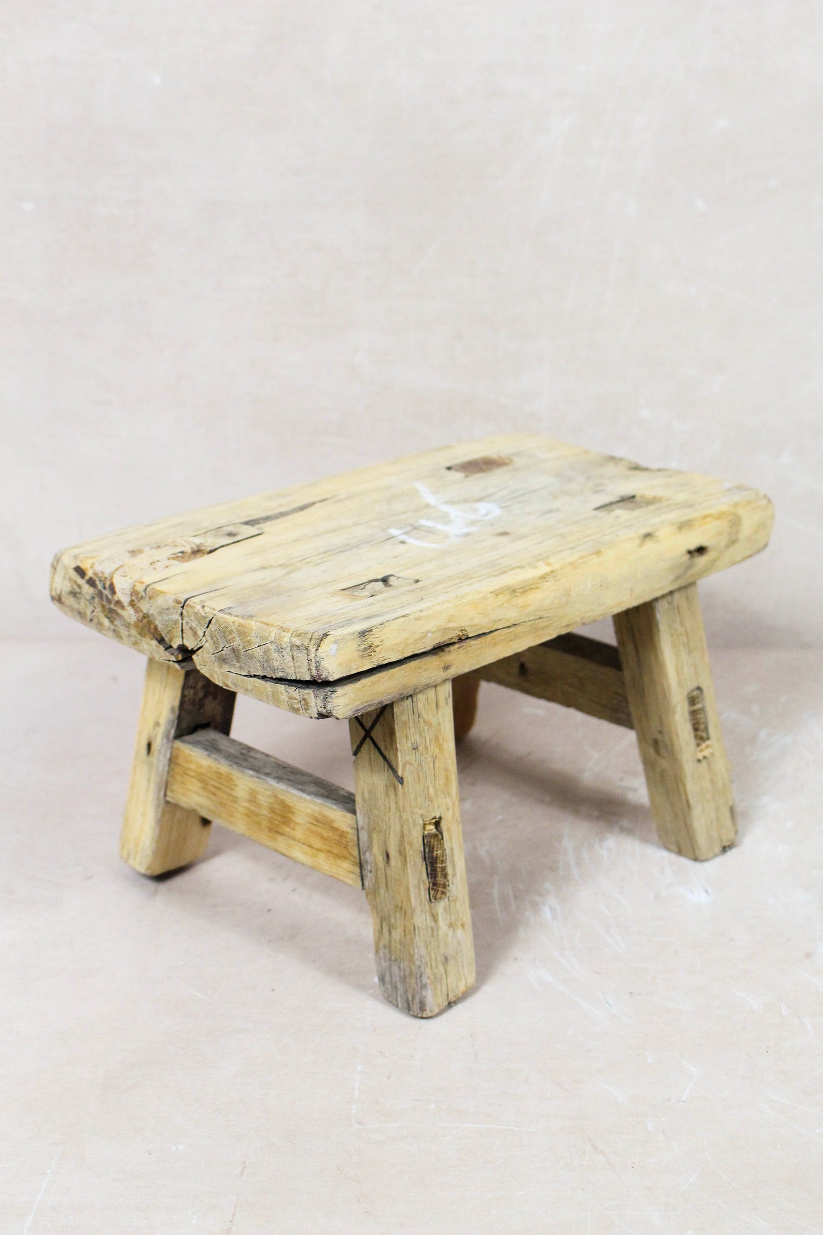 Small vintage rustic reclaimed elm wood stool 121 – Botanical Boys