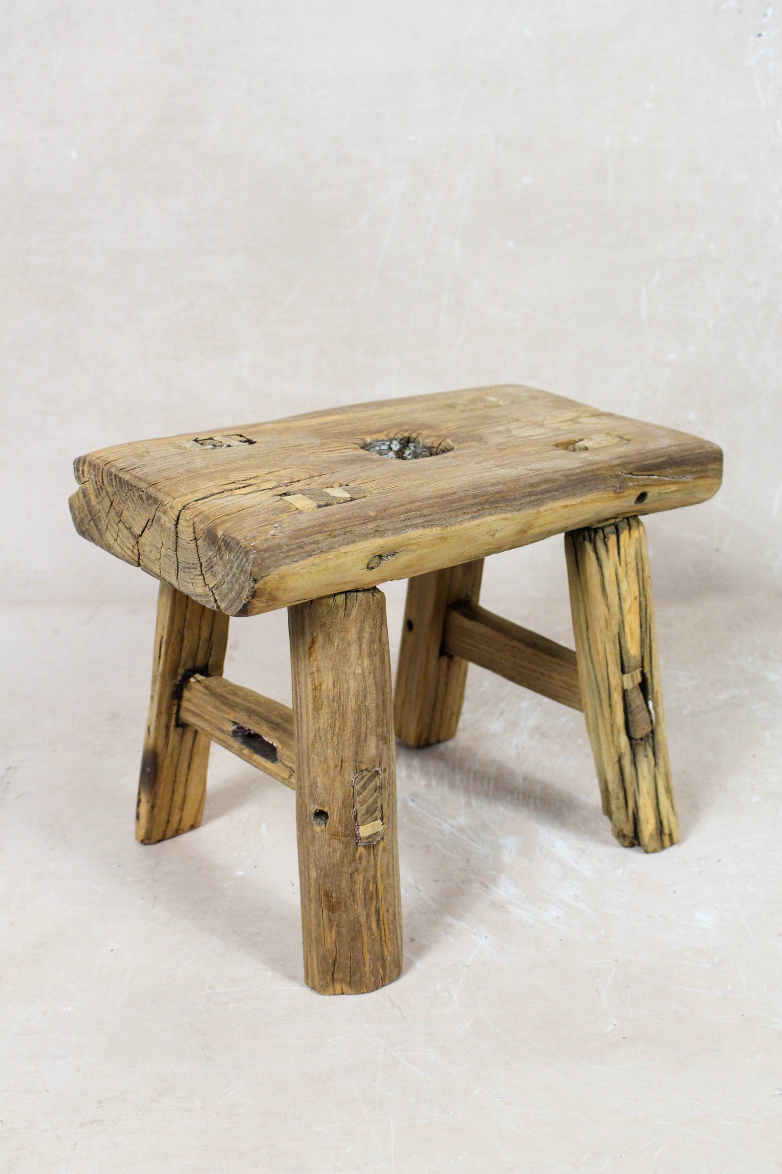 Small vintage rustic reclaimed elm wood stool 127 – Botanical Boys