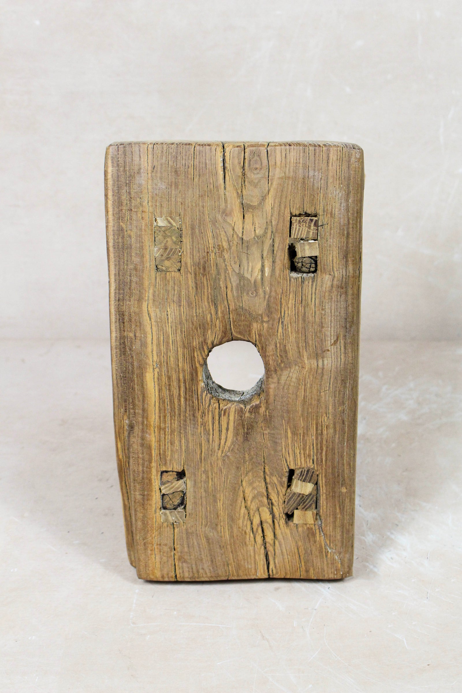 Small vintage rustic reclaimed elm wood stool 127 – Botanical Boys