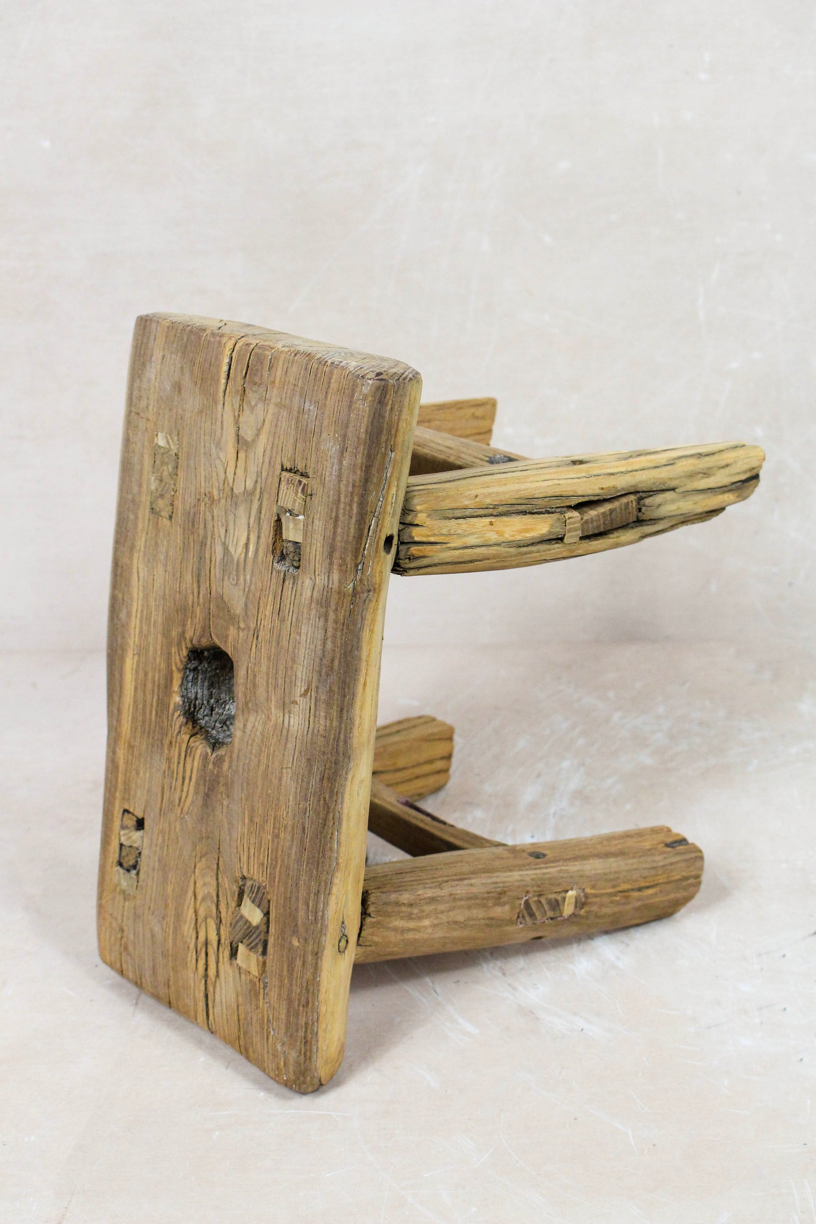 Small vintage rustic reclaimed elm wood stool 127 – Botanical Boys