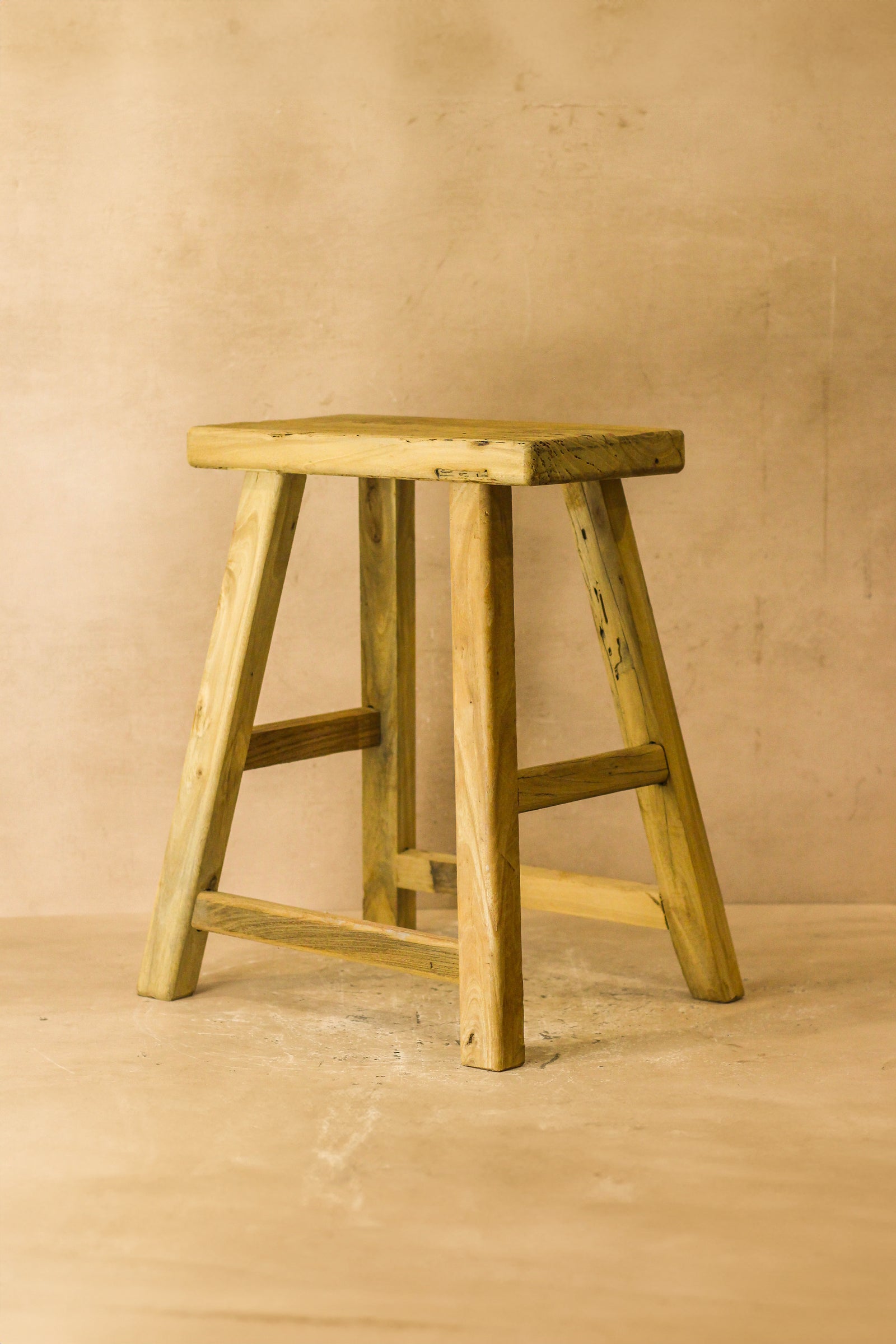 Vintage Rustic Elm Wood Stool - Medium - No 63