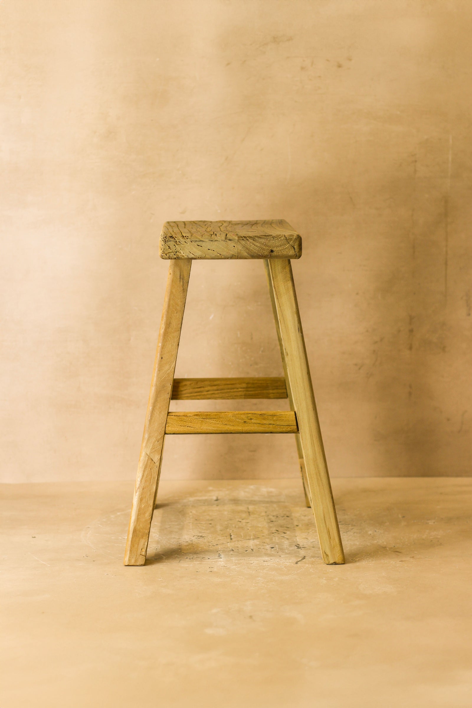 Vintage Rustic Elm Wood Stool - Medium - No 63