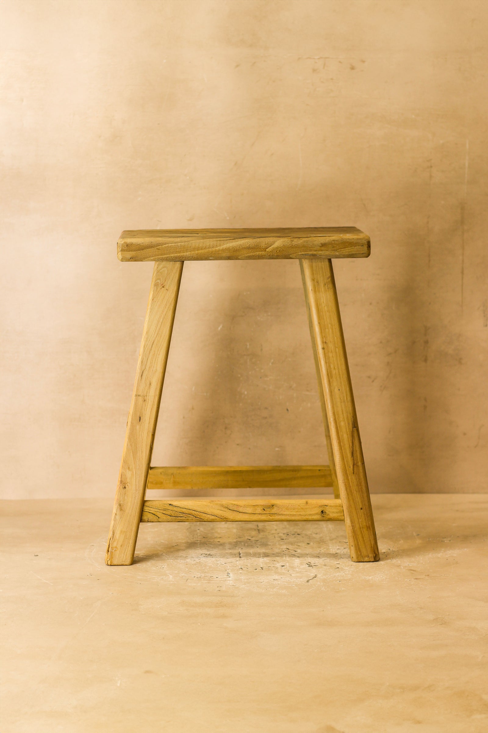 Vintage Rustic Elm Wood Stool - Medium - No 64