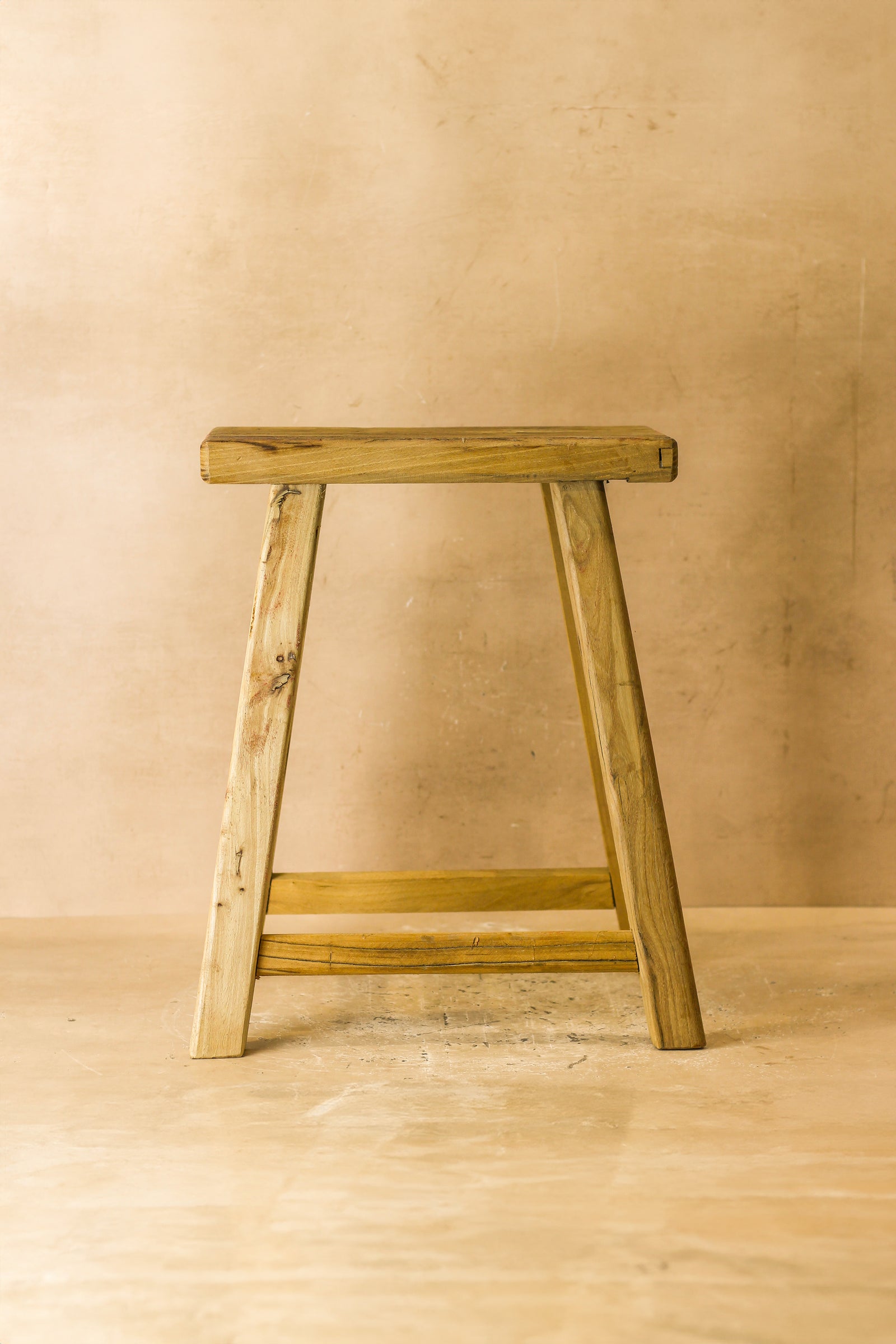 Vintage Rustic Elm Wood Stool - Medium - No 64