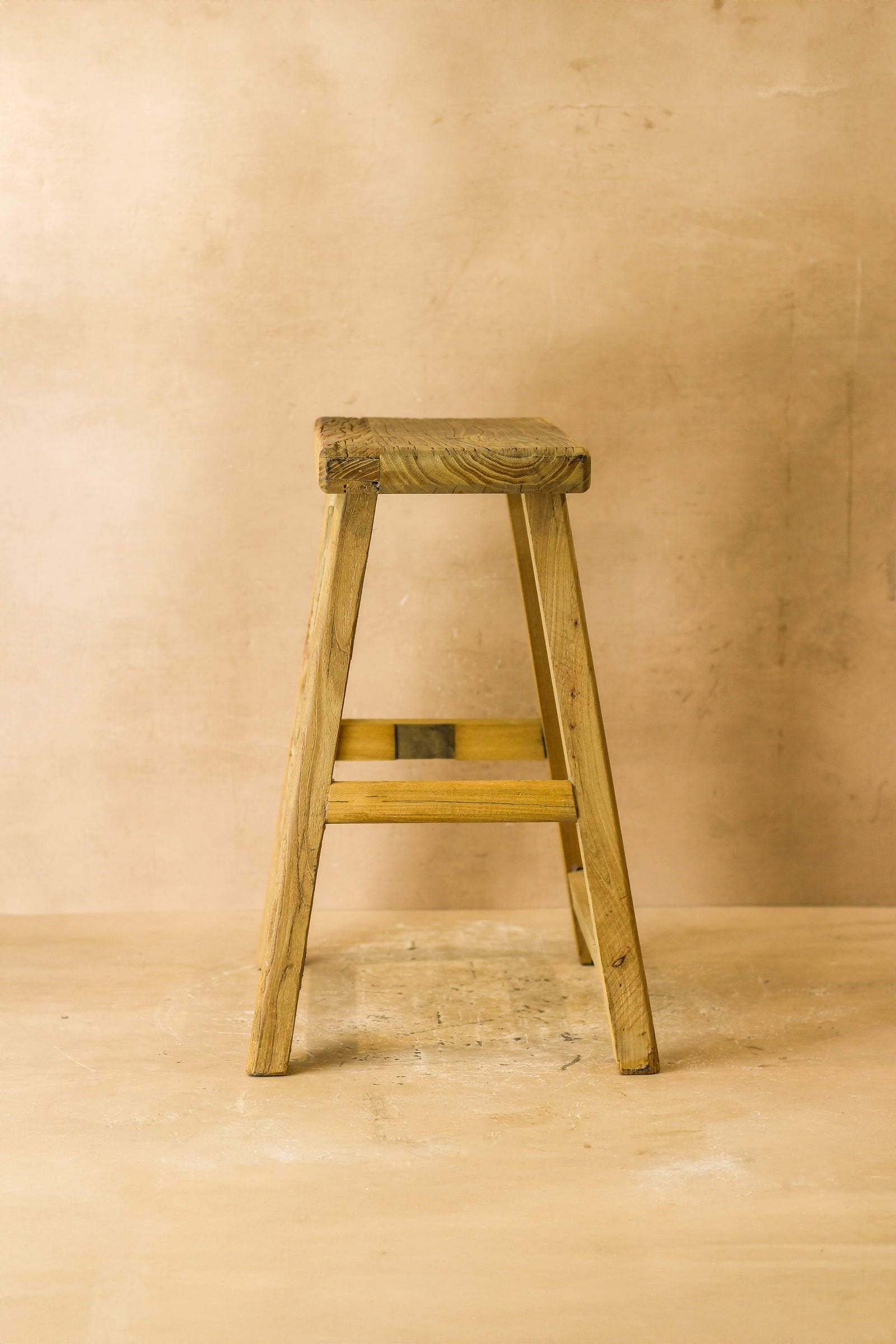 Vintage Rustic Elm Wood Stool - Medium - No 64