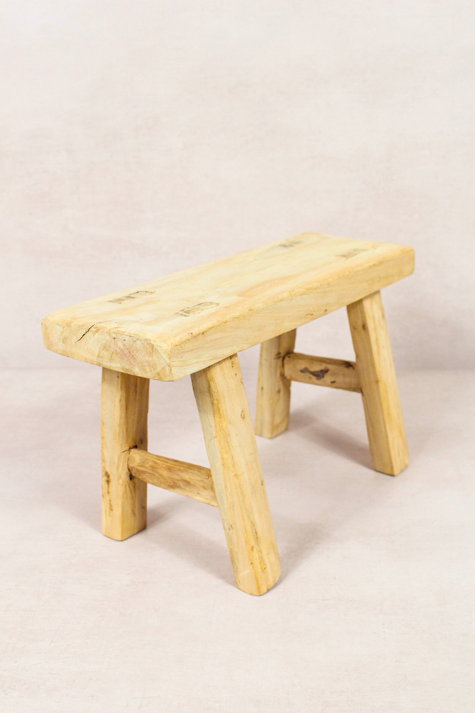 Small vintage rustic reclaimed elm wood stool 140 – Botanical Boys