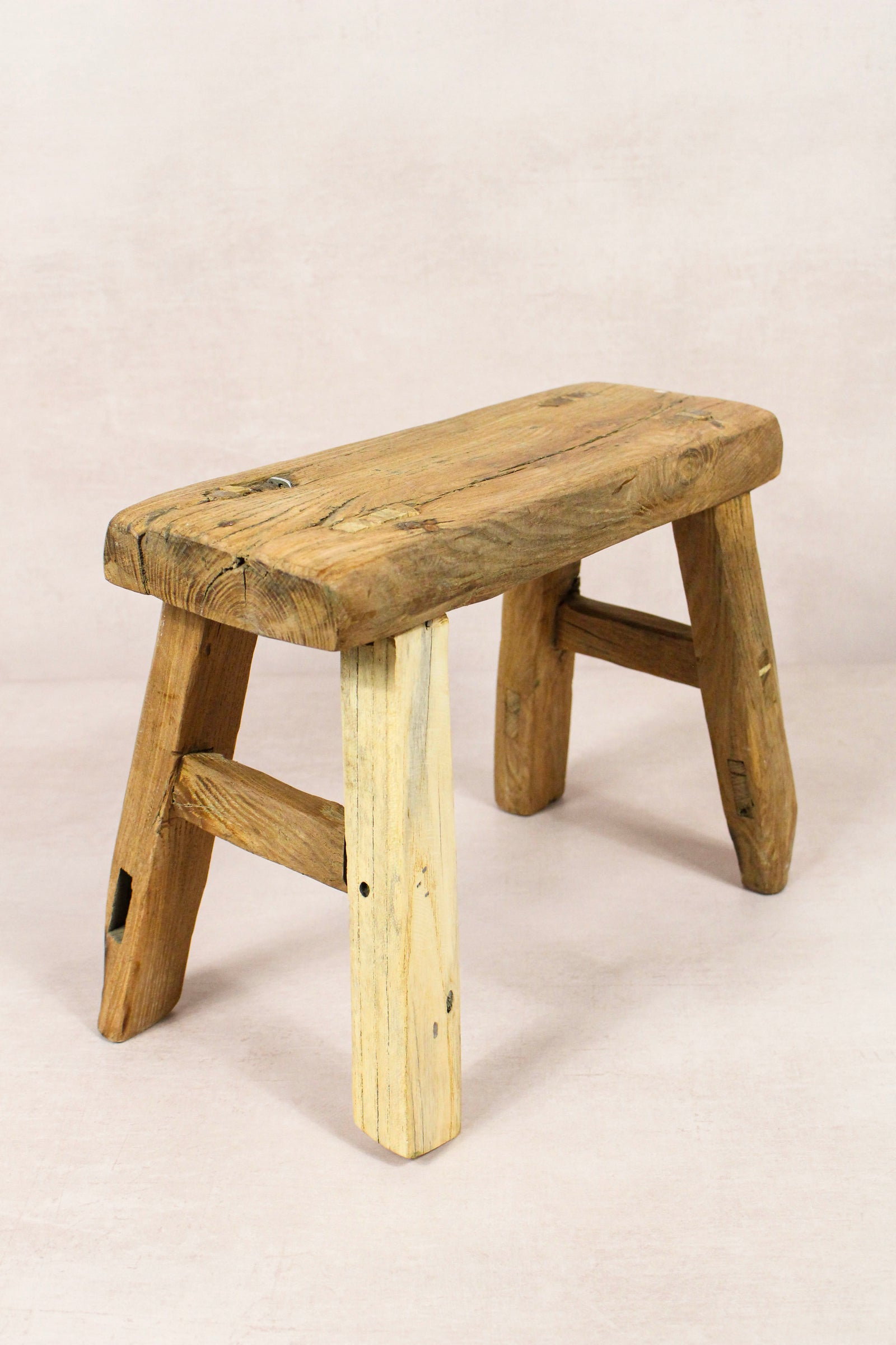 Small vintage rustic reclaimed elm wood stool 141 – Botanical Boys