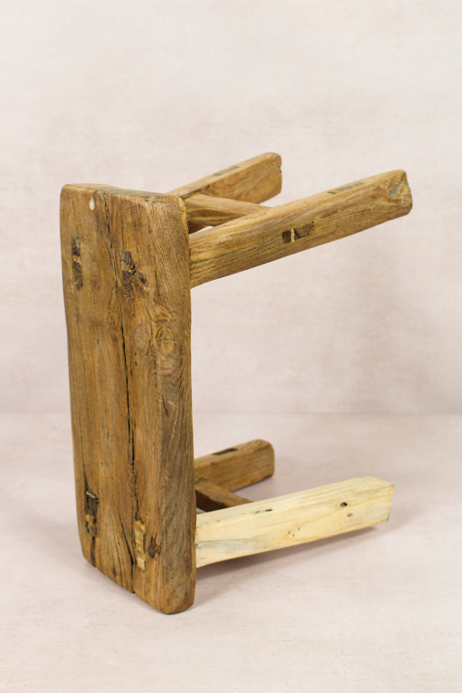 Small vintage rustic reclaimed elm wood stool 141 – Botanical Boys