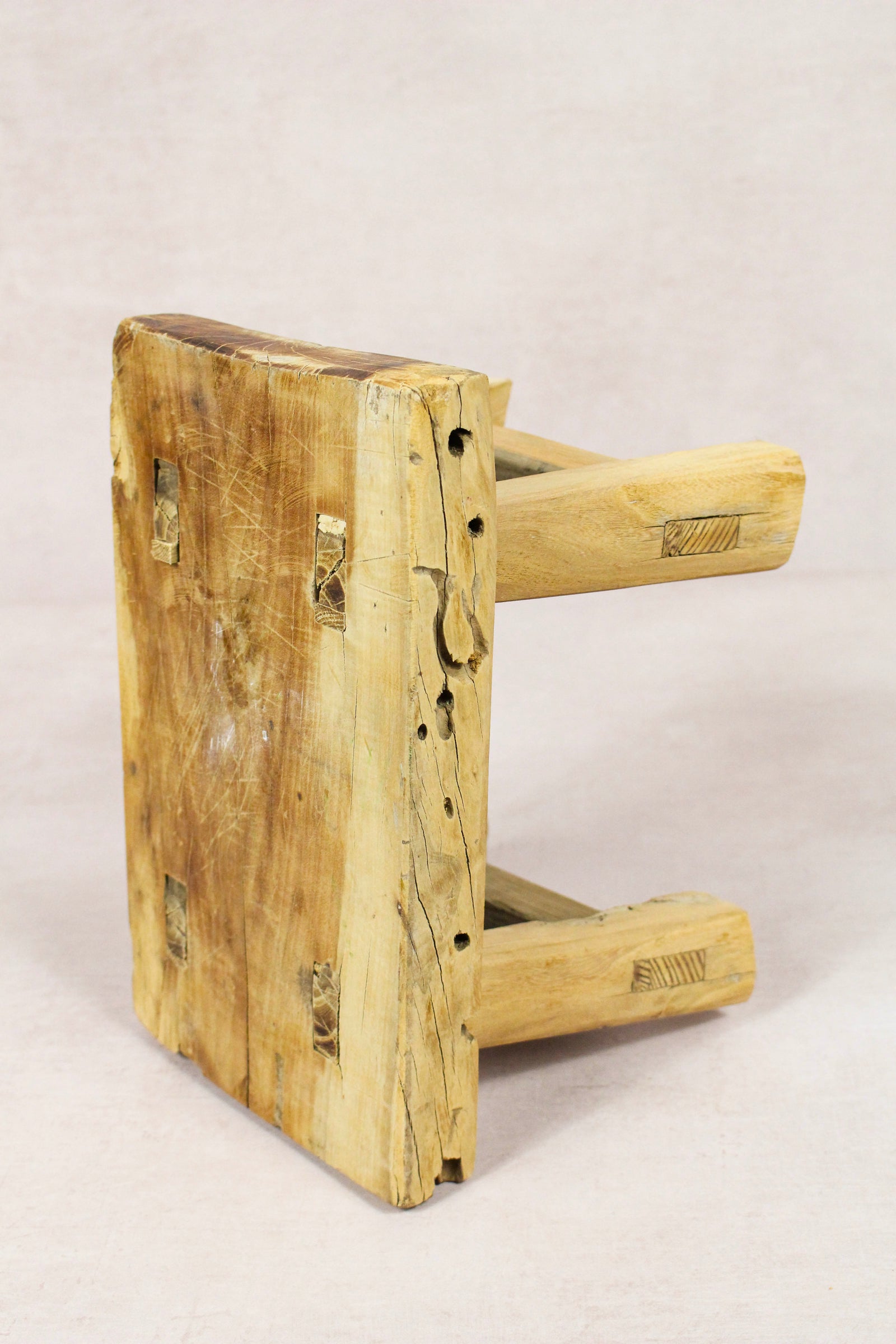 Small vintage rustic reclaimed elm wood stool 143 – Botanical Boys