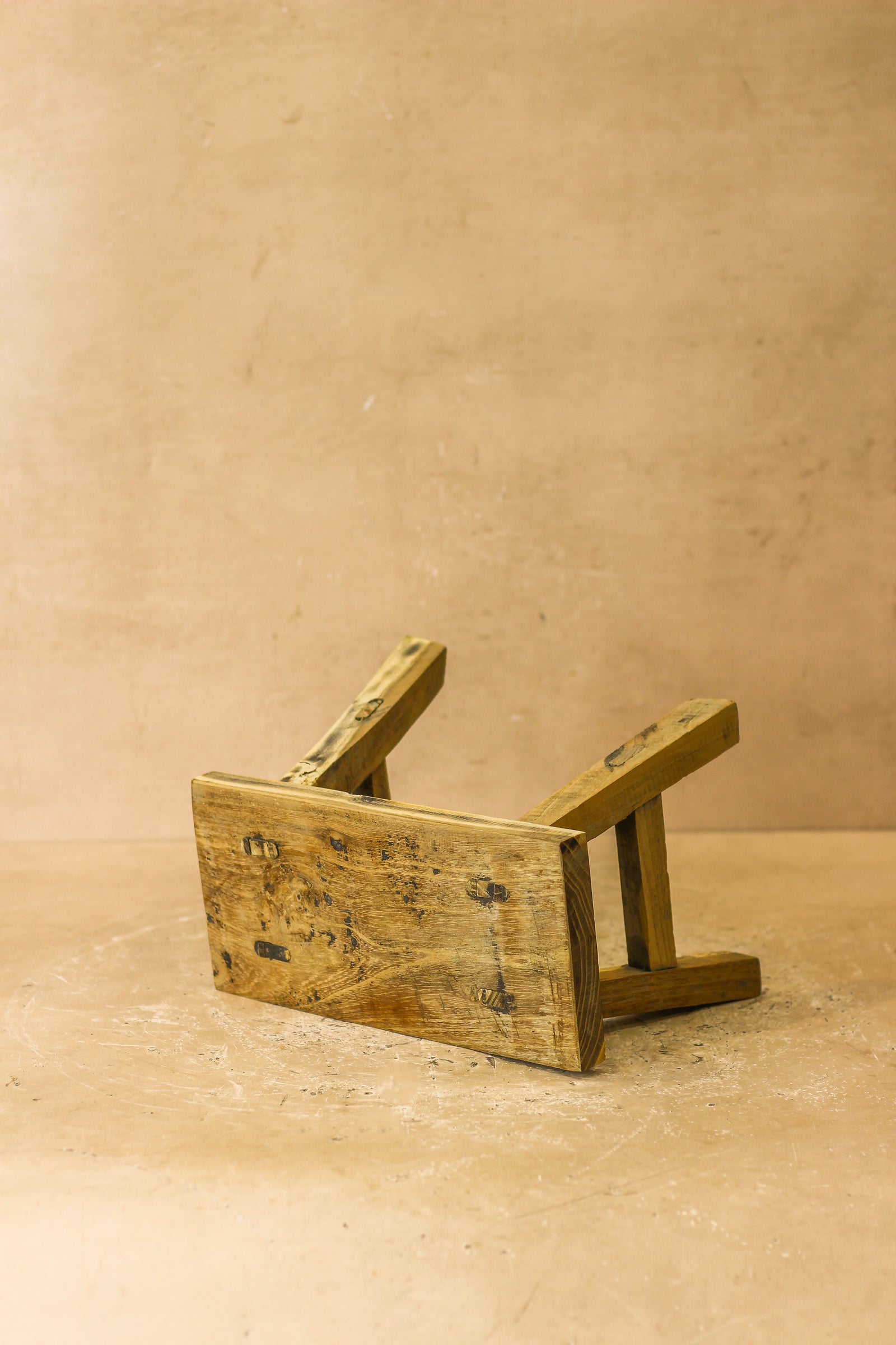 Vintage Rustic Elm Wood Stool - Small - No 17