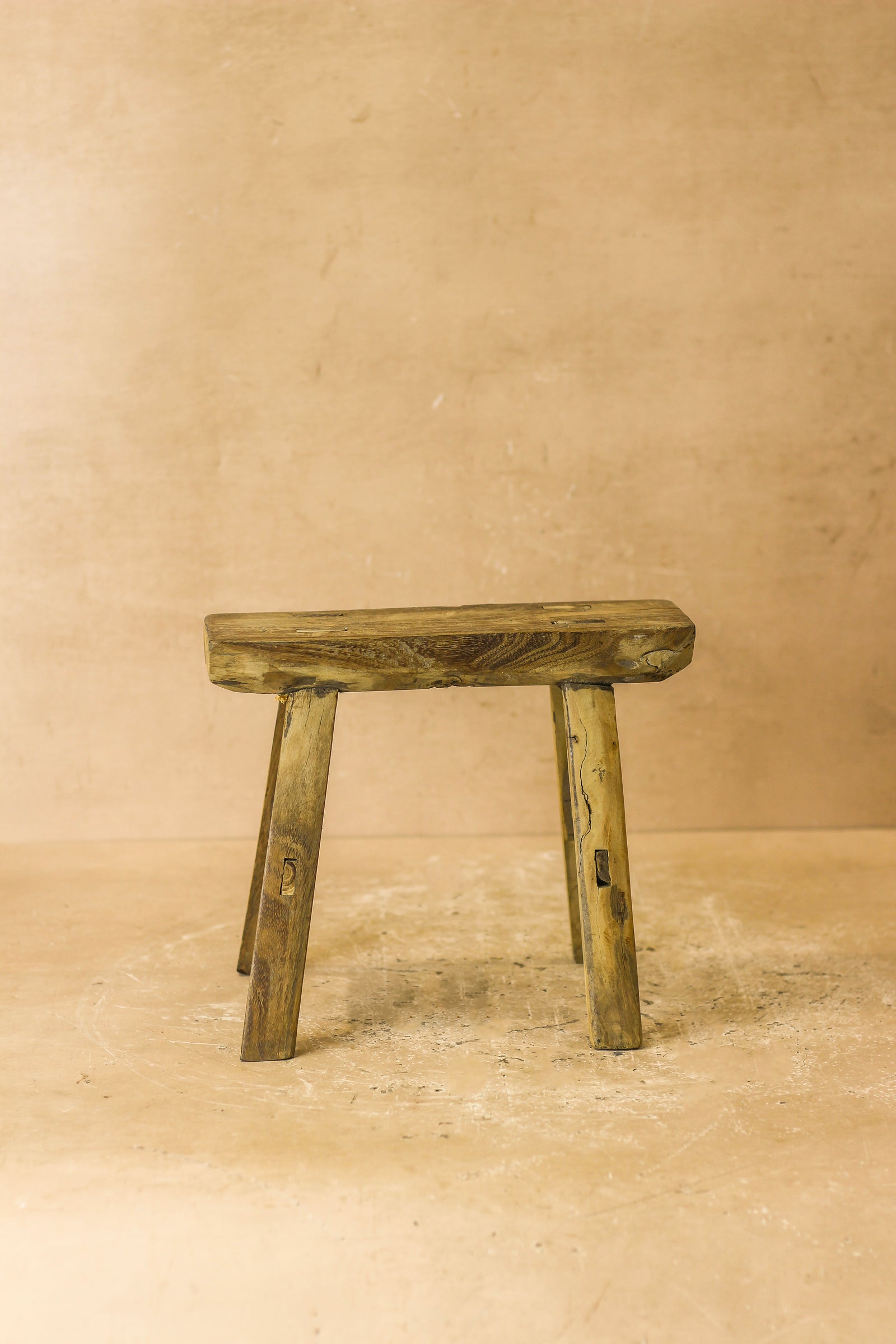 Vintage Rustic Elm Wood Stool - Small - No 18