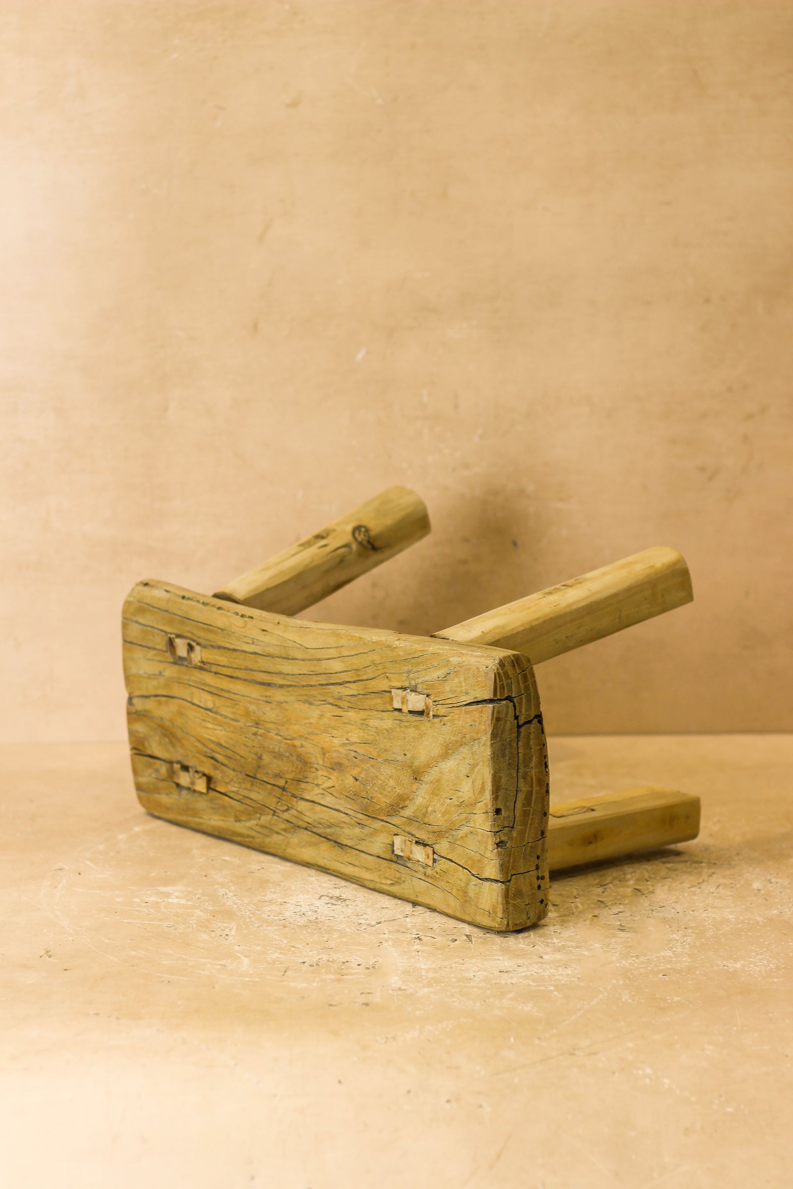 Vintage Rustic Elm Wood Stool - Small - No 19