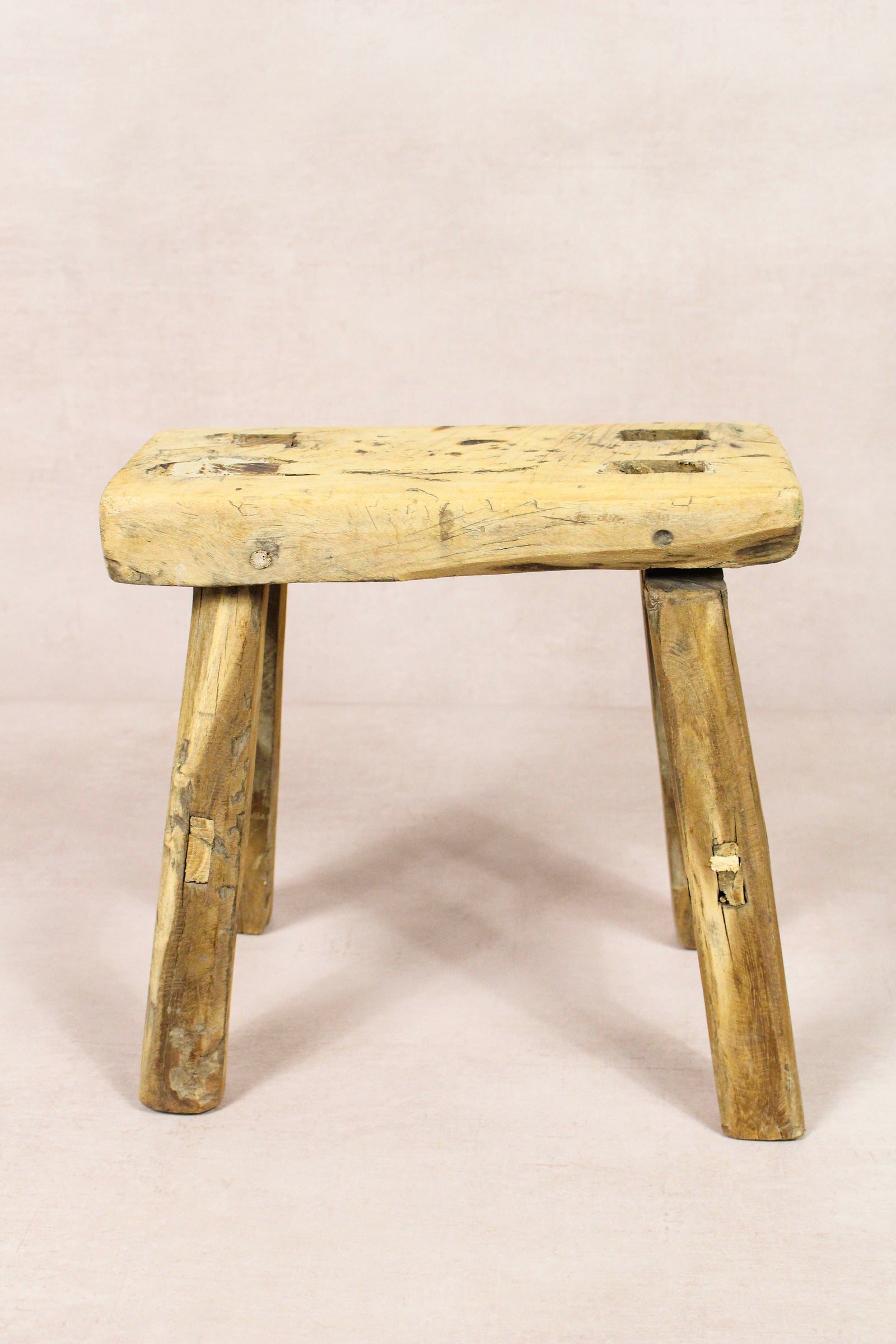 Small vintage rustic reclaimed elm wood stool 150 – Botanical Boys