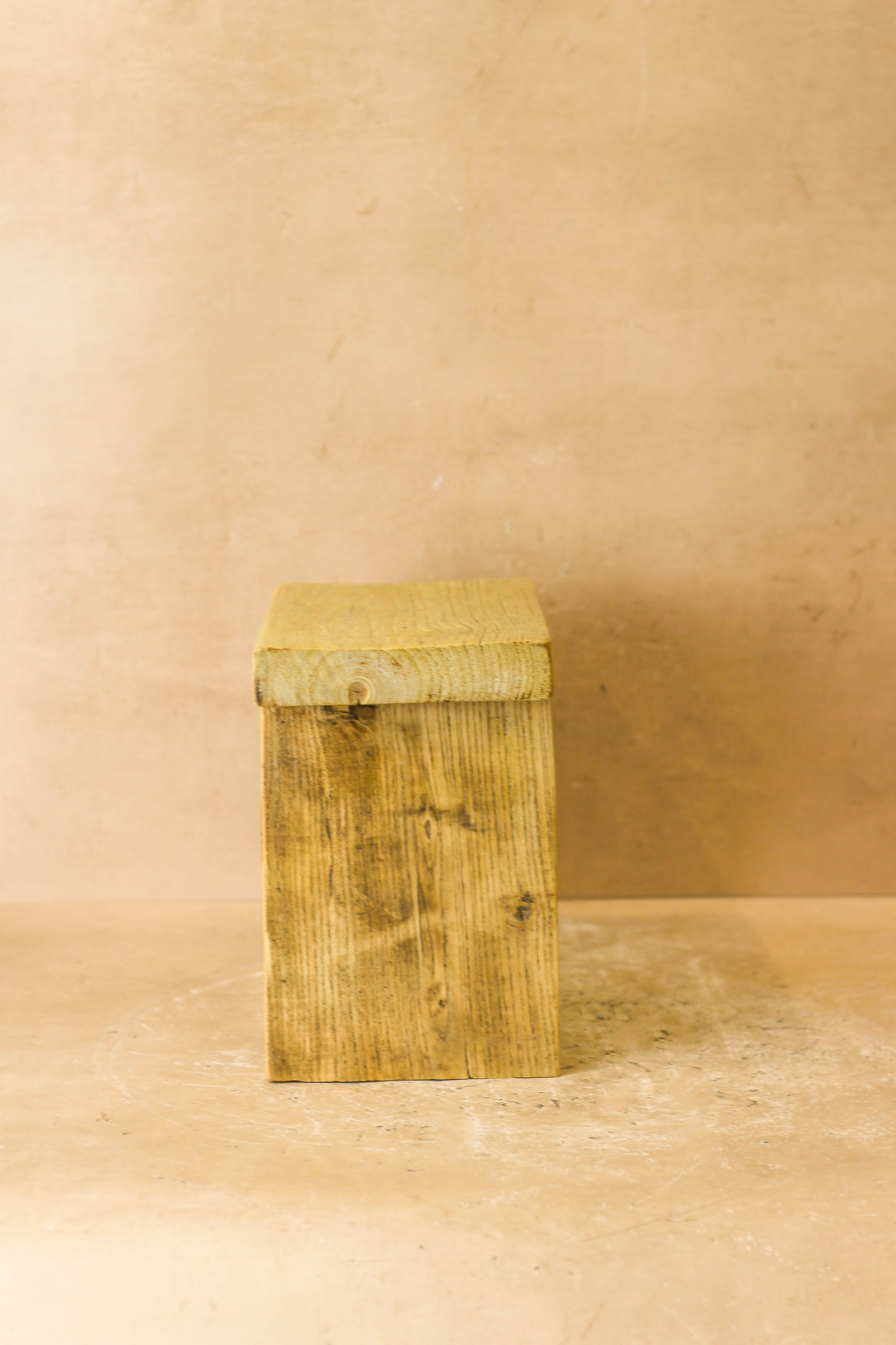Vintage Rustic Square Elm Wood Stool - Small - No 2