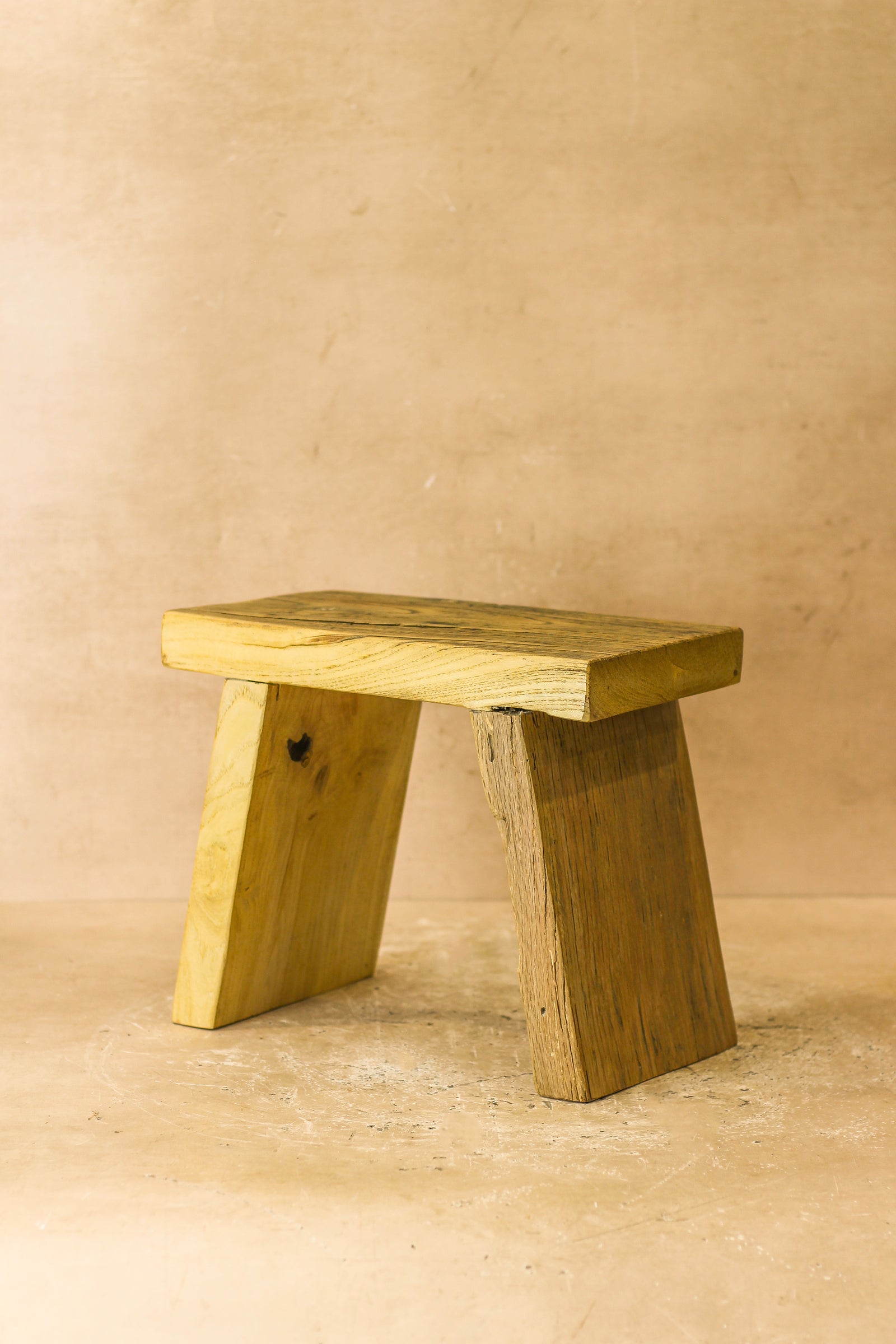 Vintage Rustic Square Elm Wood Stool - Small - No 3