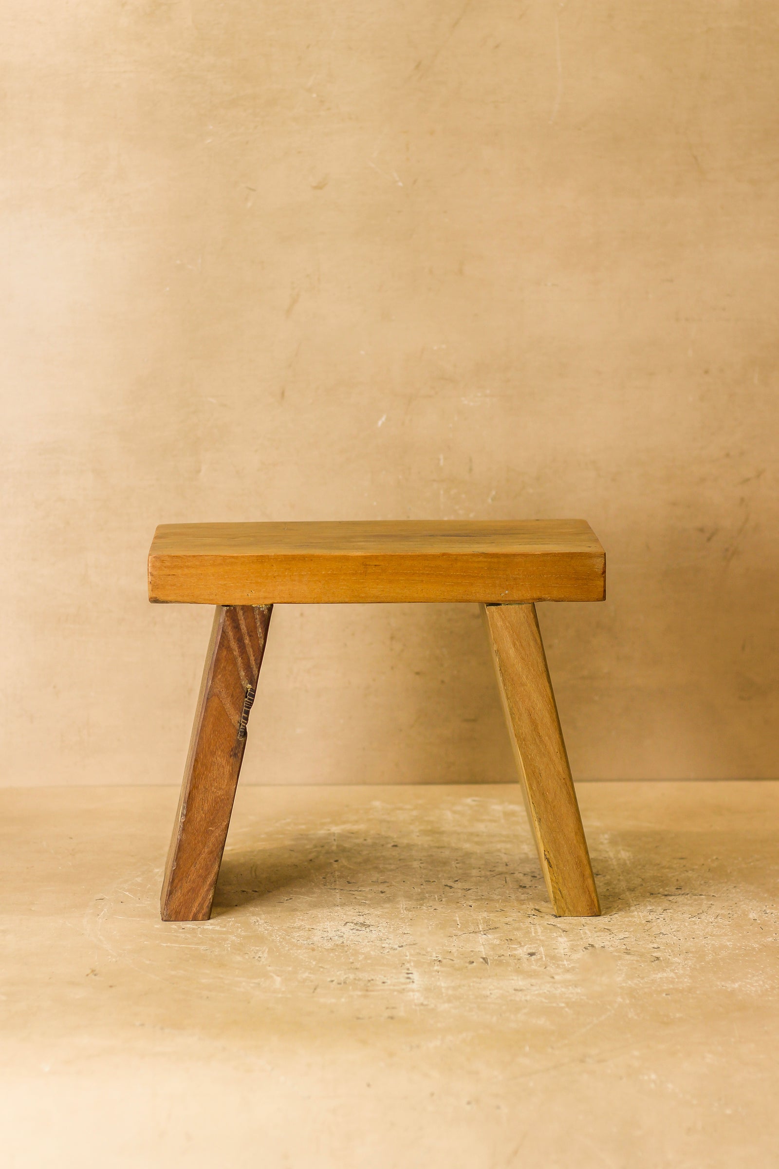 Vintage Rustic Square Elm Wood Stool - Small - No 4