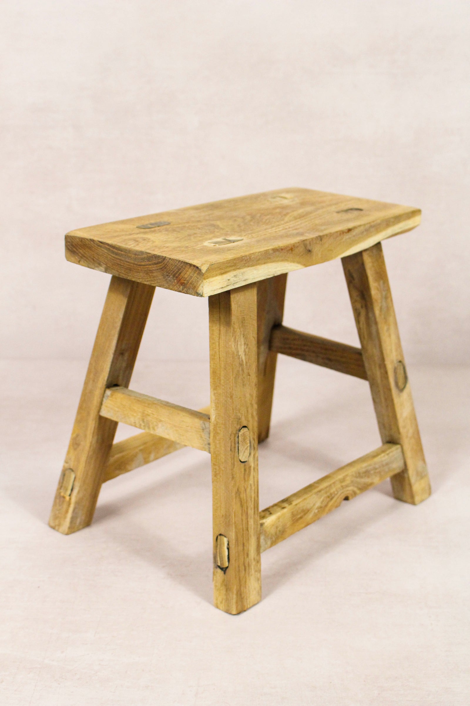 Small vintage rustic reclaimed elm wood stool 155 – Botanical Boys