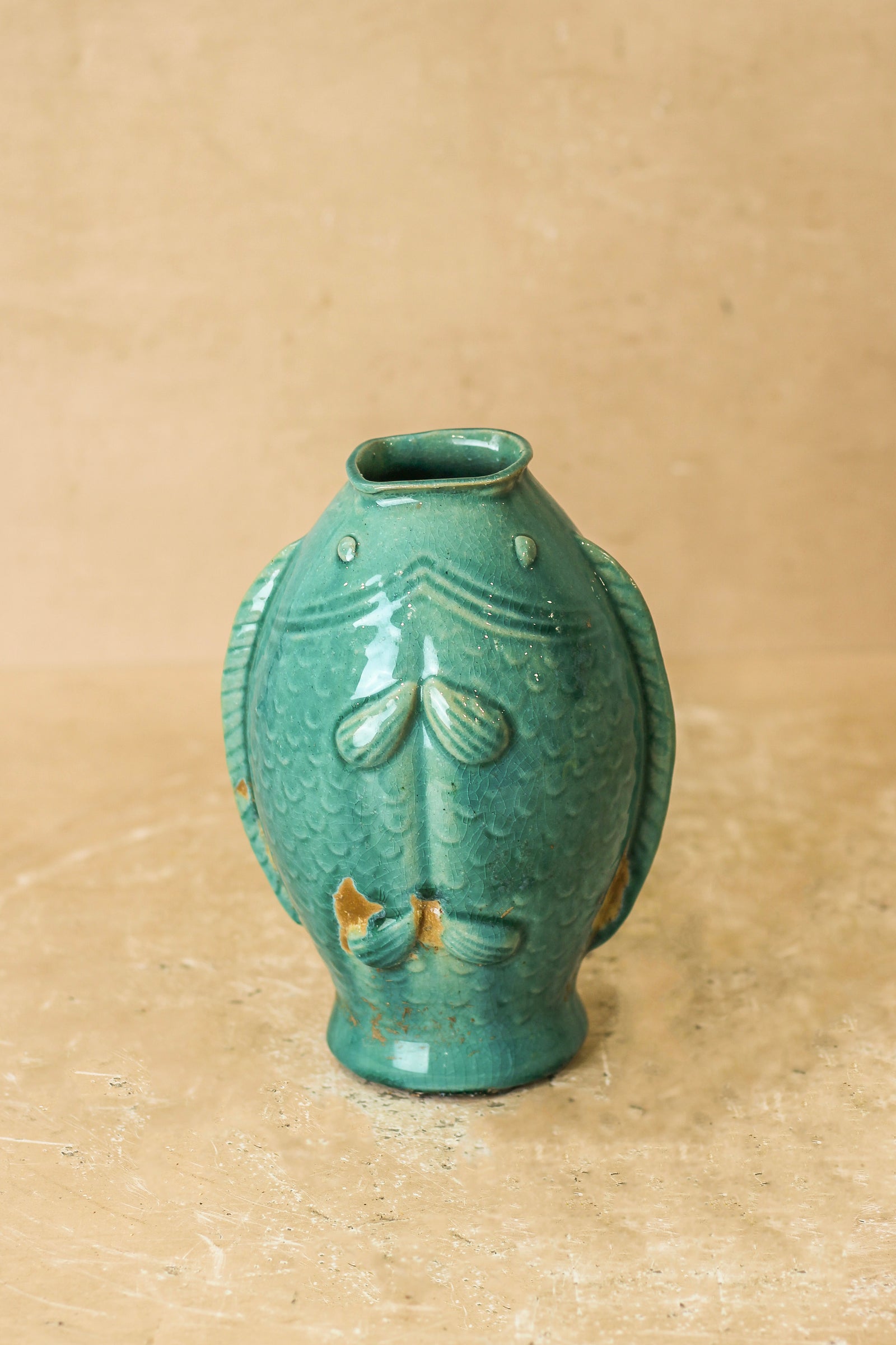 Vintage Turquoise Twin Fish Vase - No 1