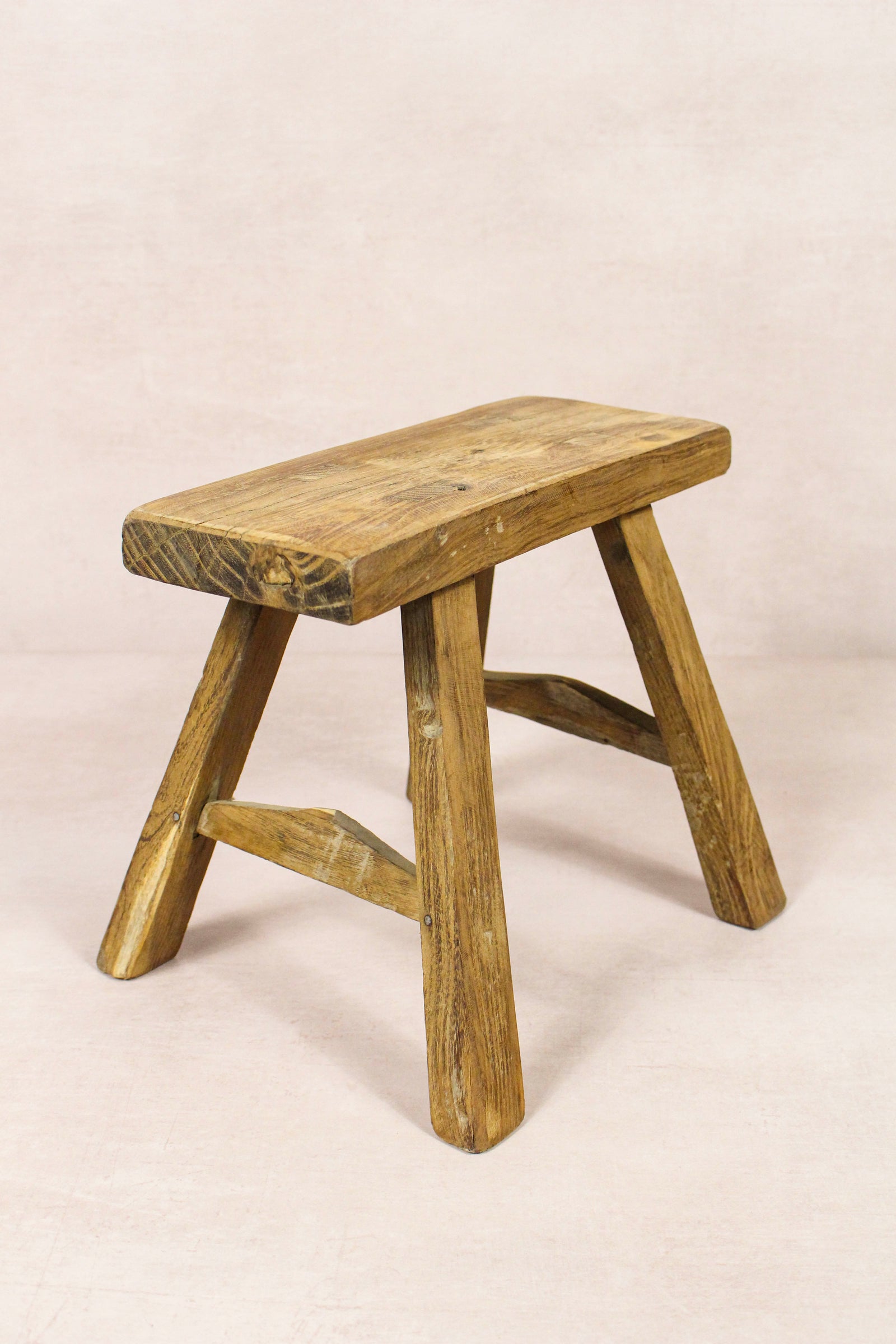 Small vintage rustic reclaimed elm wood stool 159 – Botanical Boys
