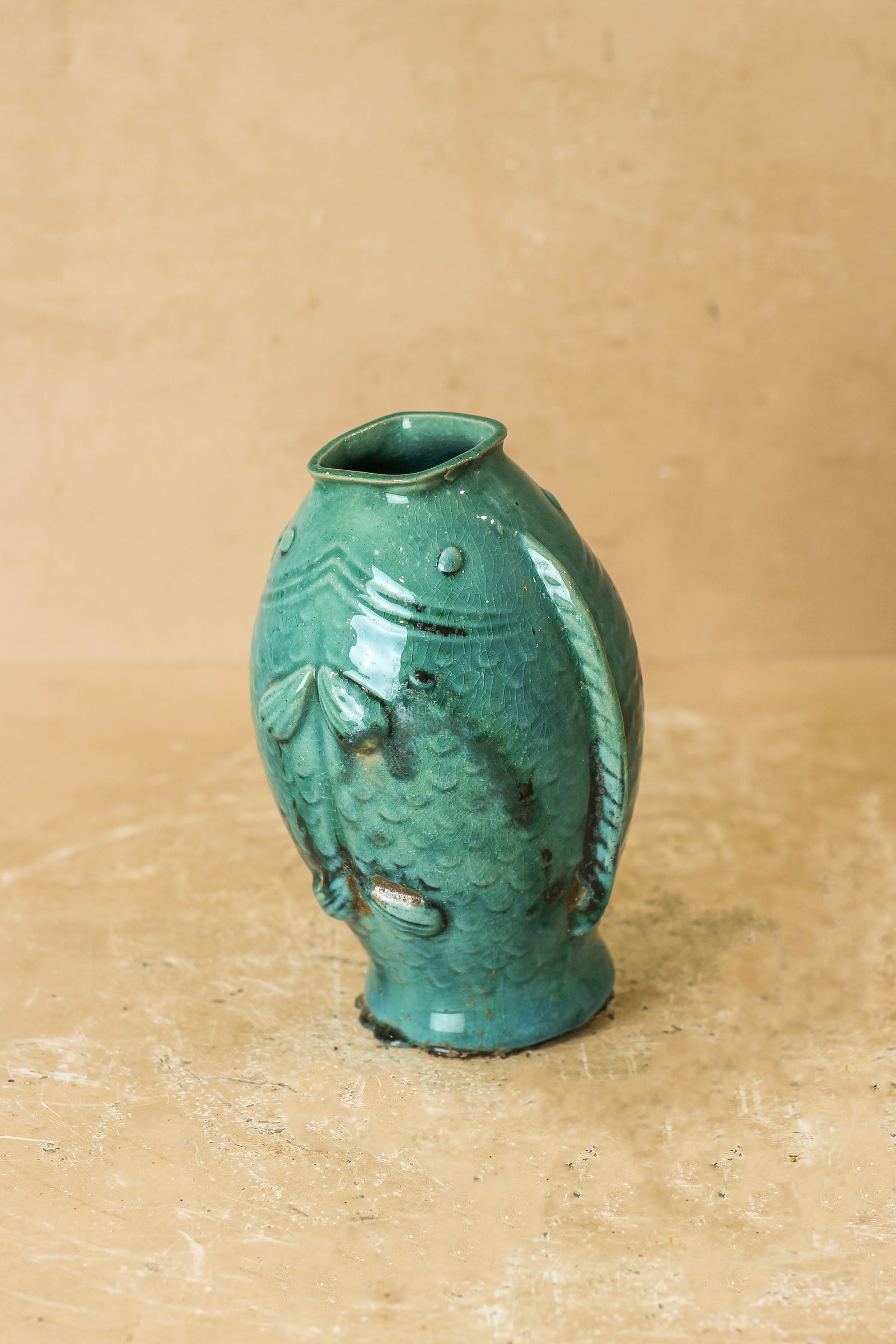 Vintage Turquoise Twin Fish Vase - No 3