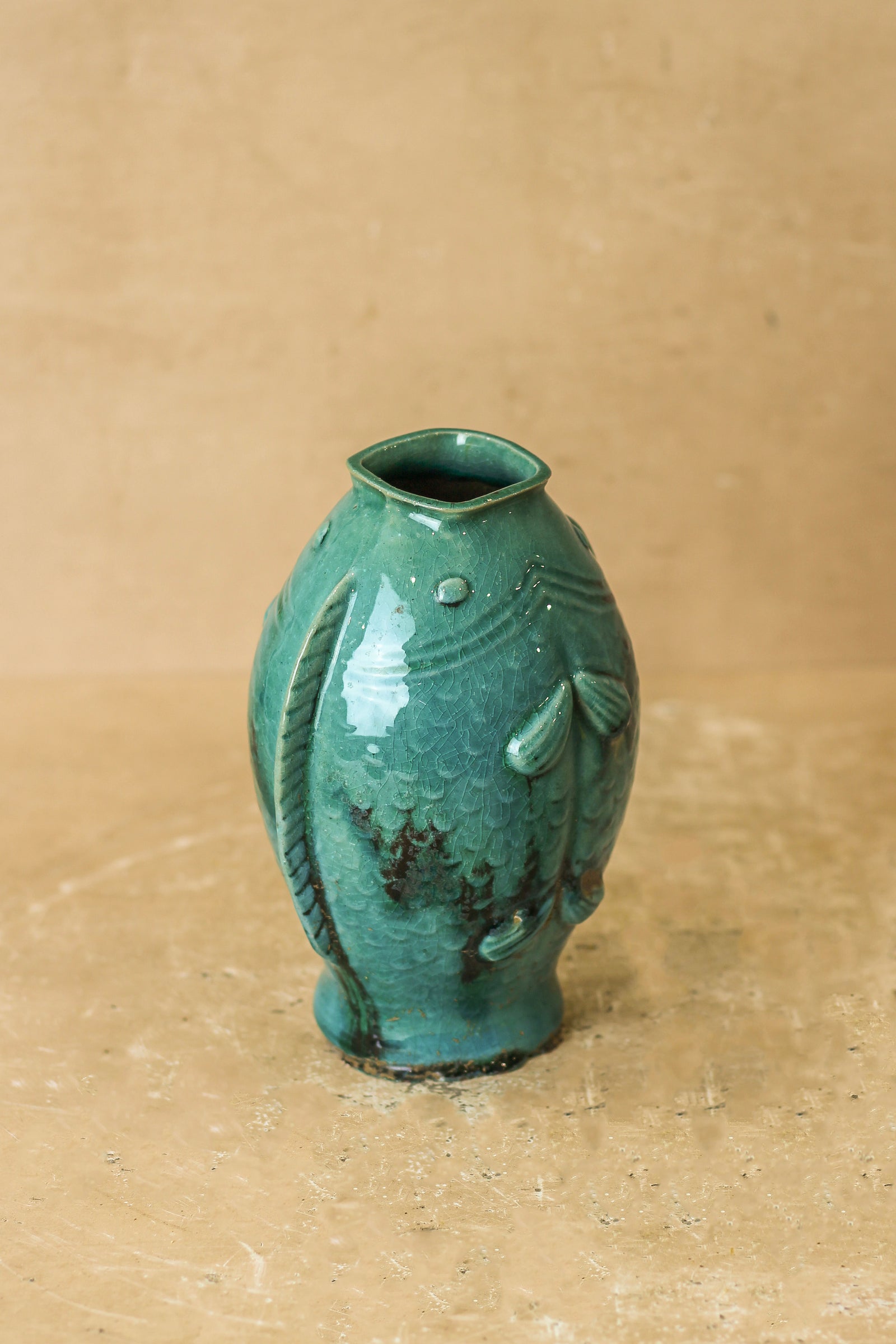 Vintage Turquoise Twin Fish Vase - No 3