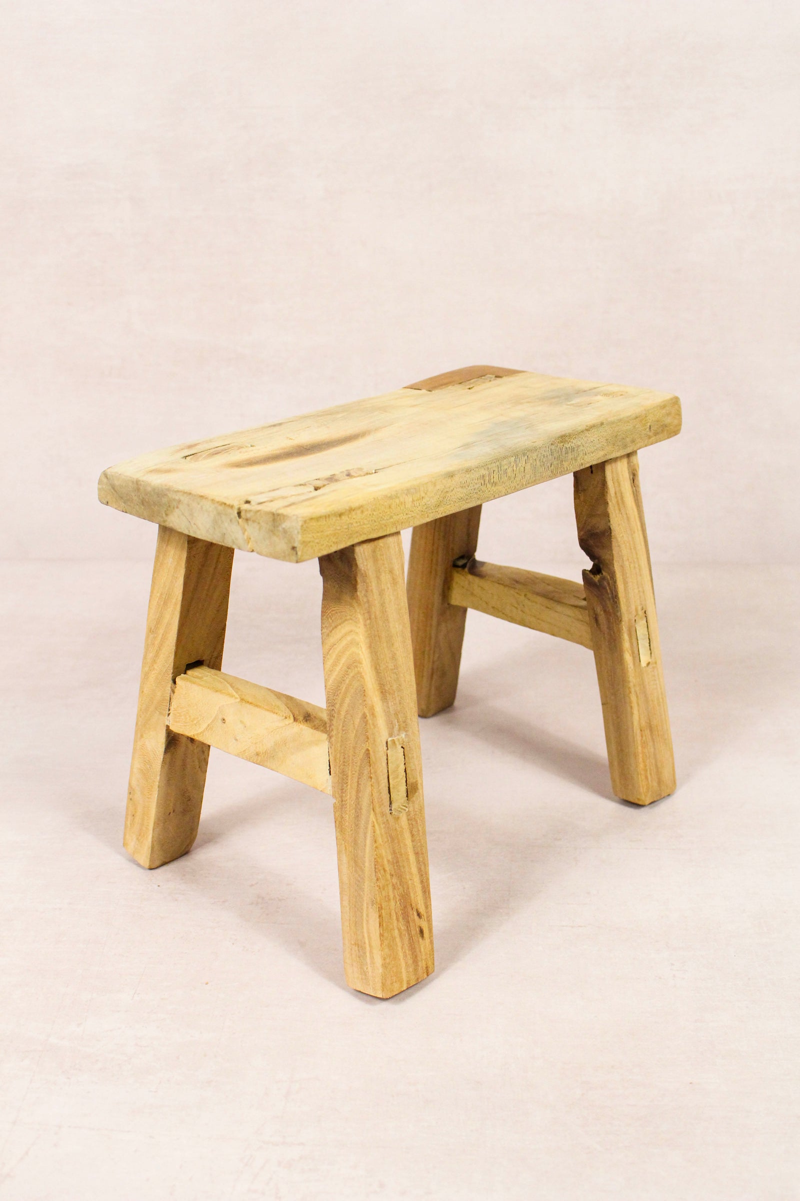 Small vintage rustic reclaimed elm wood stool 160 – Botanical Boys
