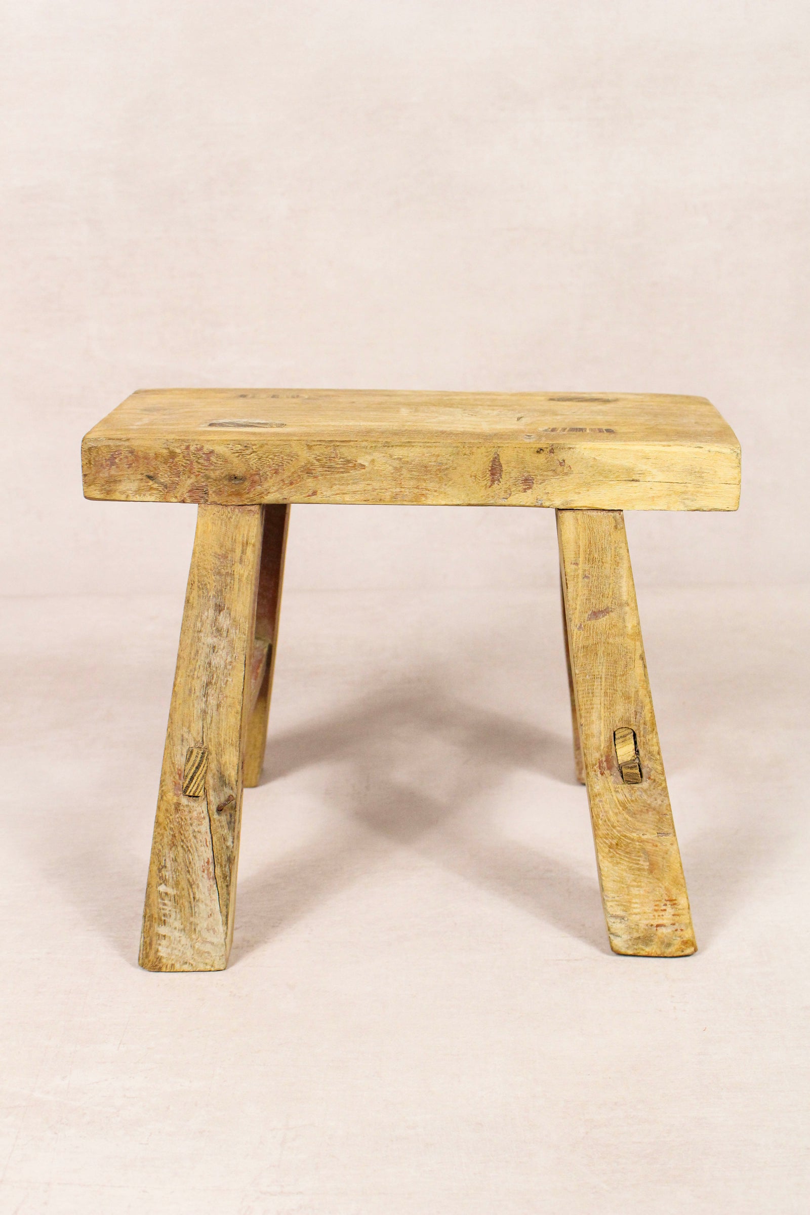 Small vintage rustic reclaimed elm wood stool 162 – Botanical Boys