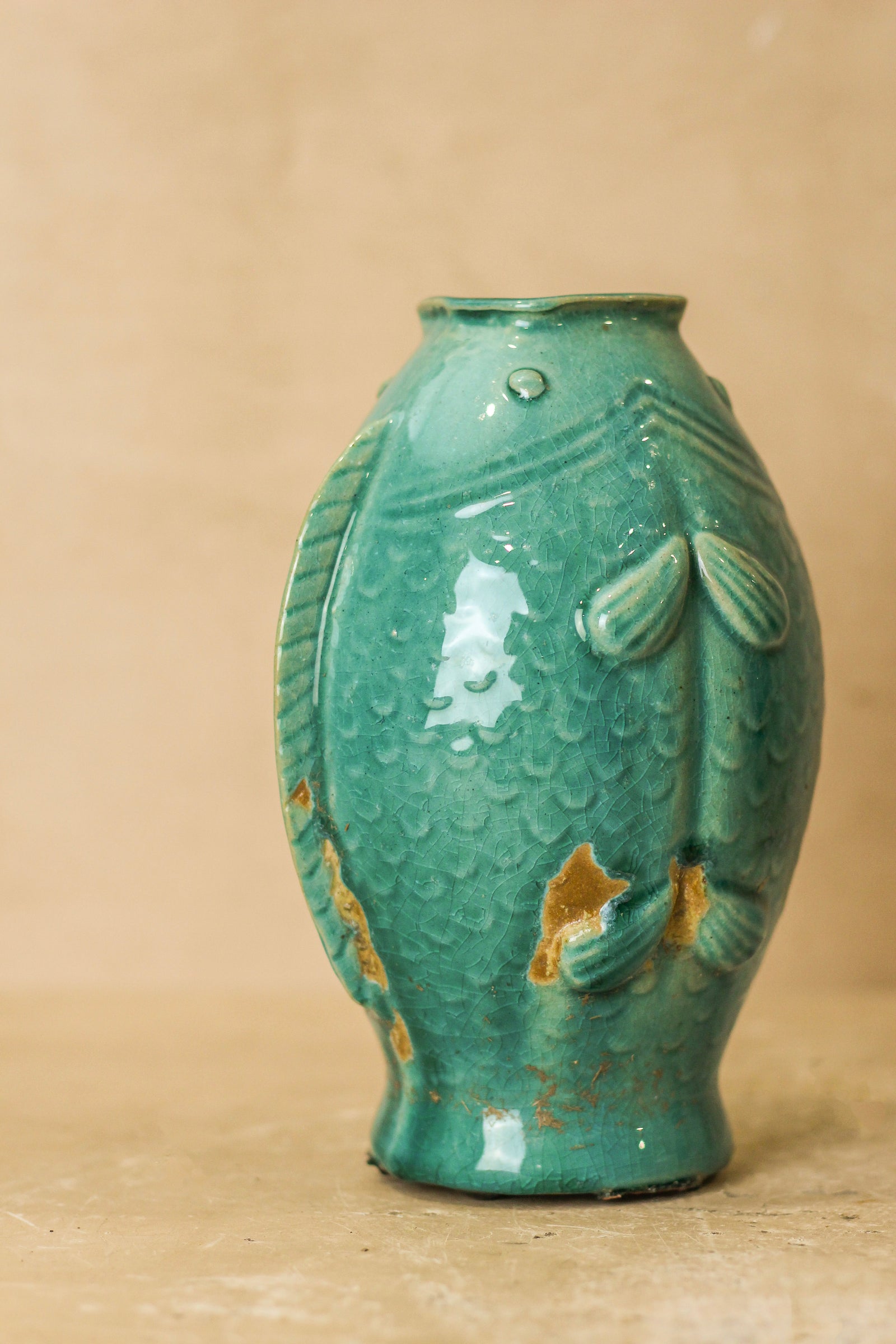 Vintage Turquoise Twin Fish Vase - No 1