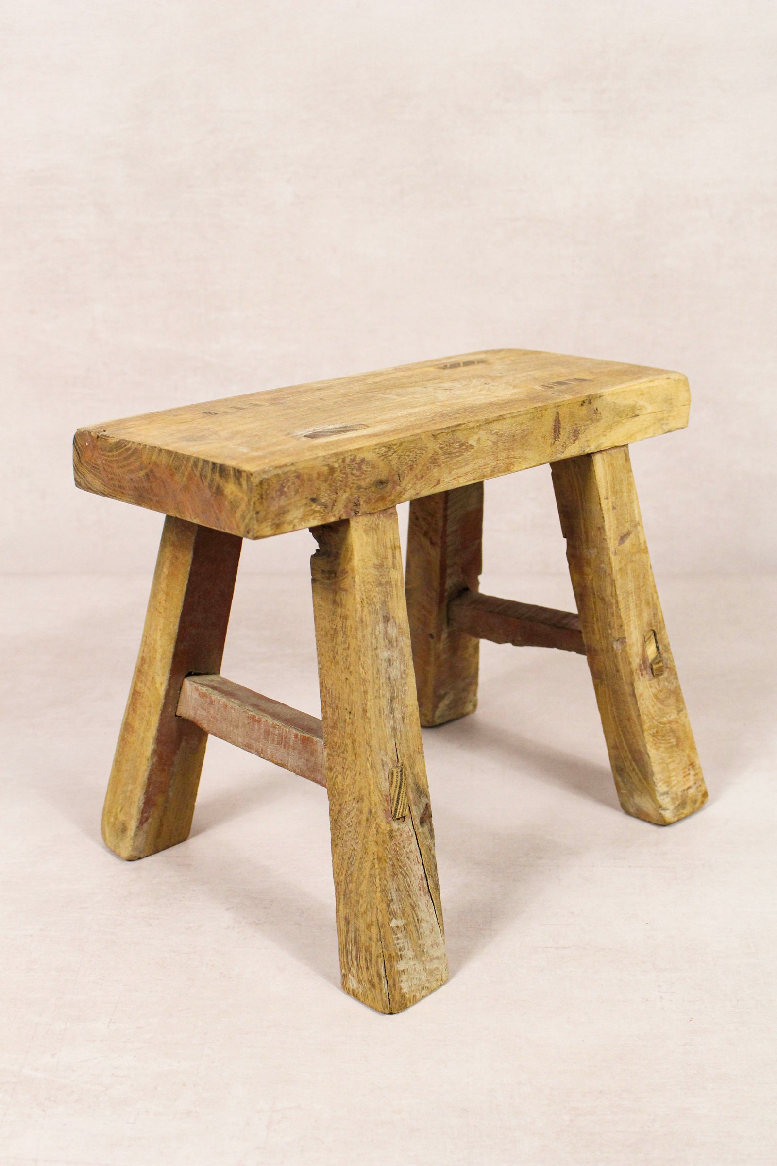 Small vintage rustic reclaimed elm wood stool 162 – Botanical Boys