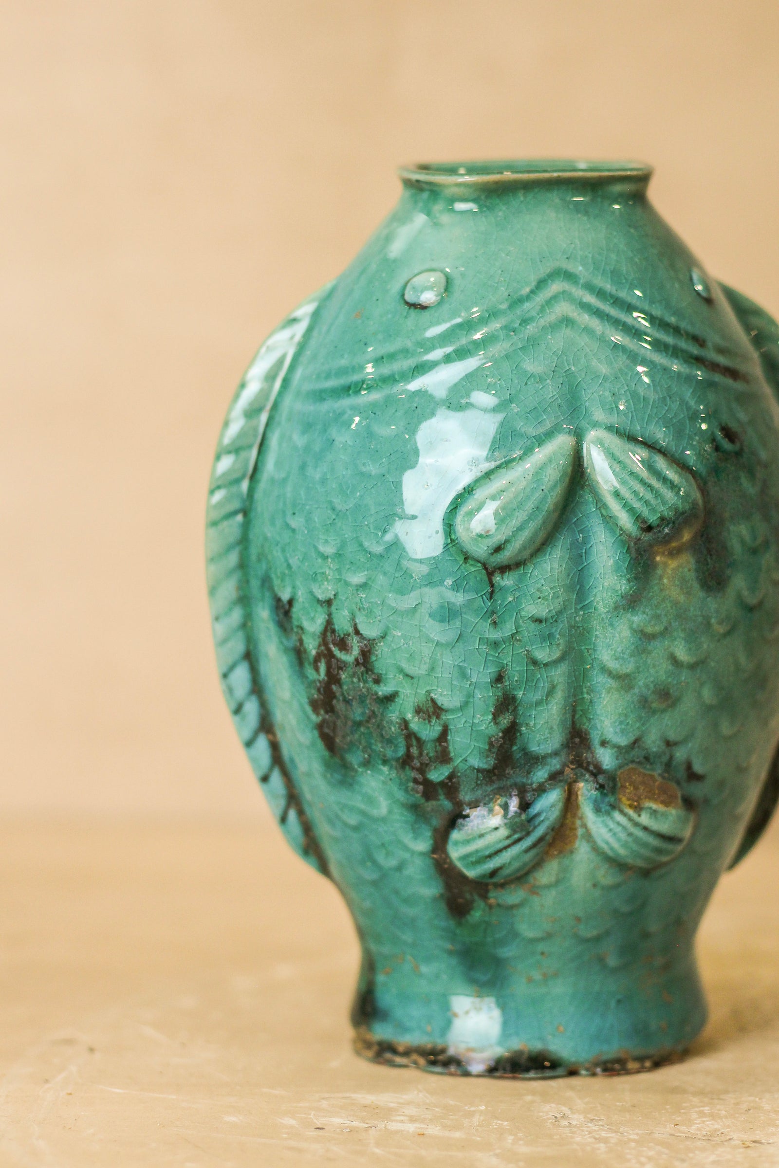 Vintage Turquoise Twin Fish Vase - No 3