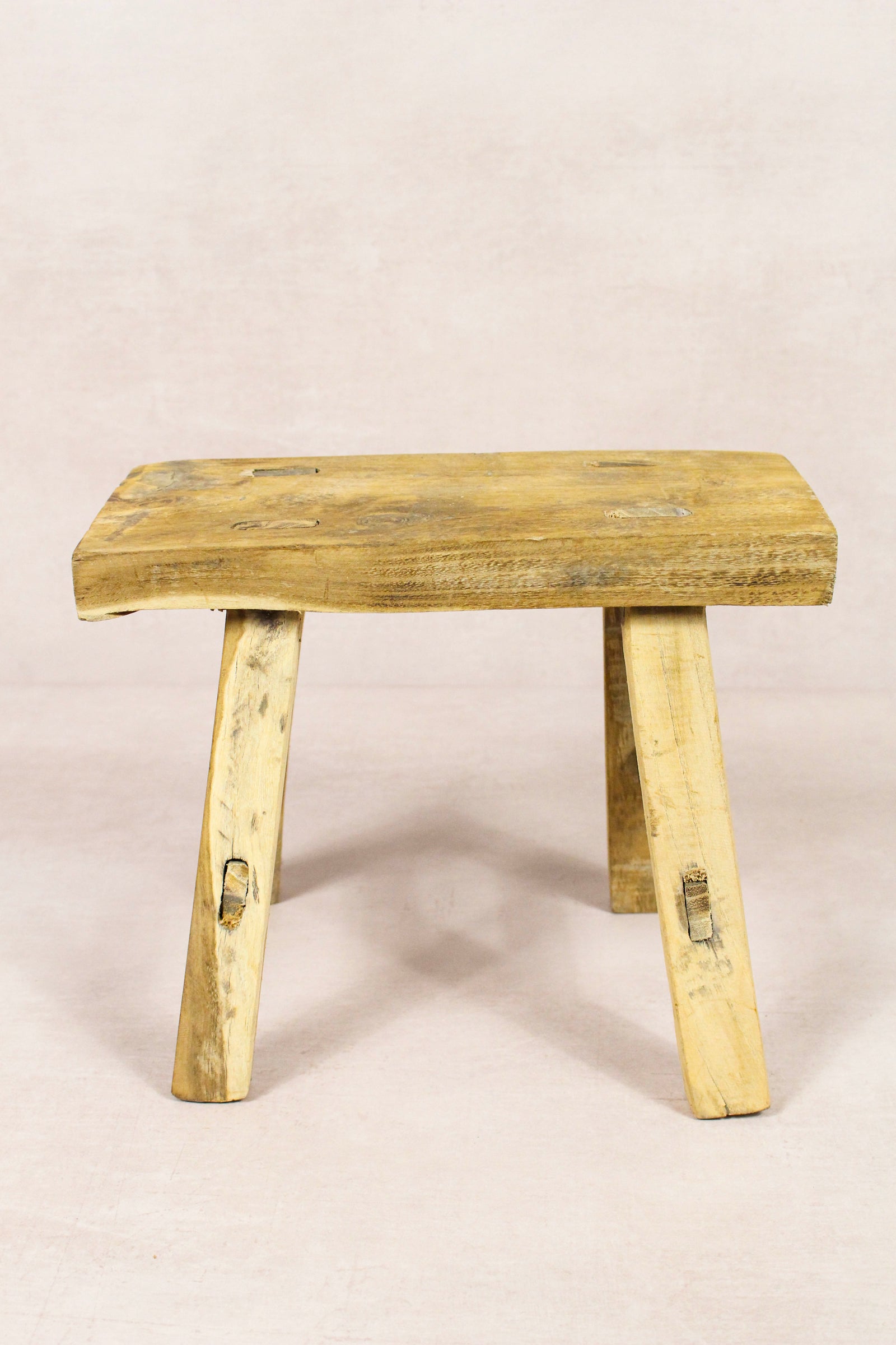 Small vintage rustic reclaimed elm wood stool 166 – Botanical Boys