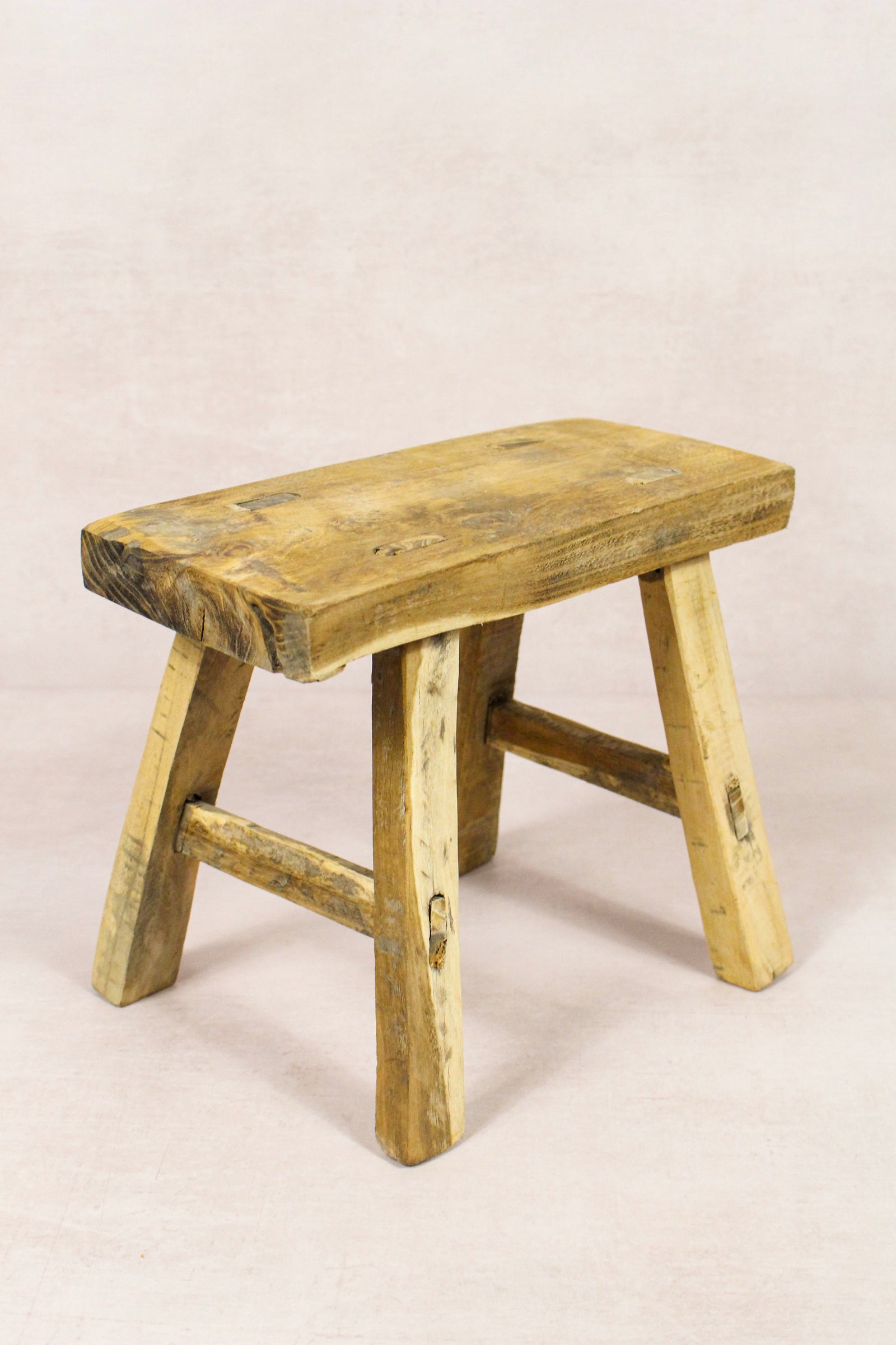 Small vintage rustic reclaimed elm wood stool 166 – Botanical Boys
