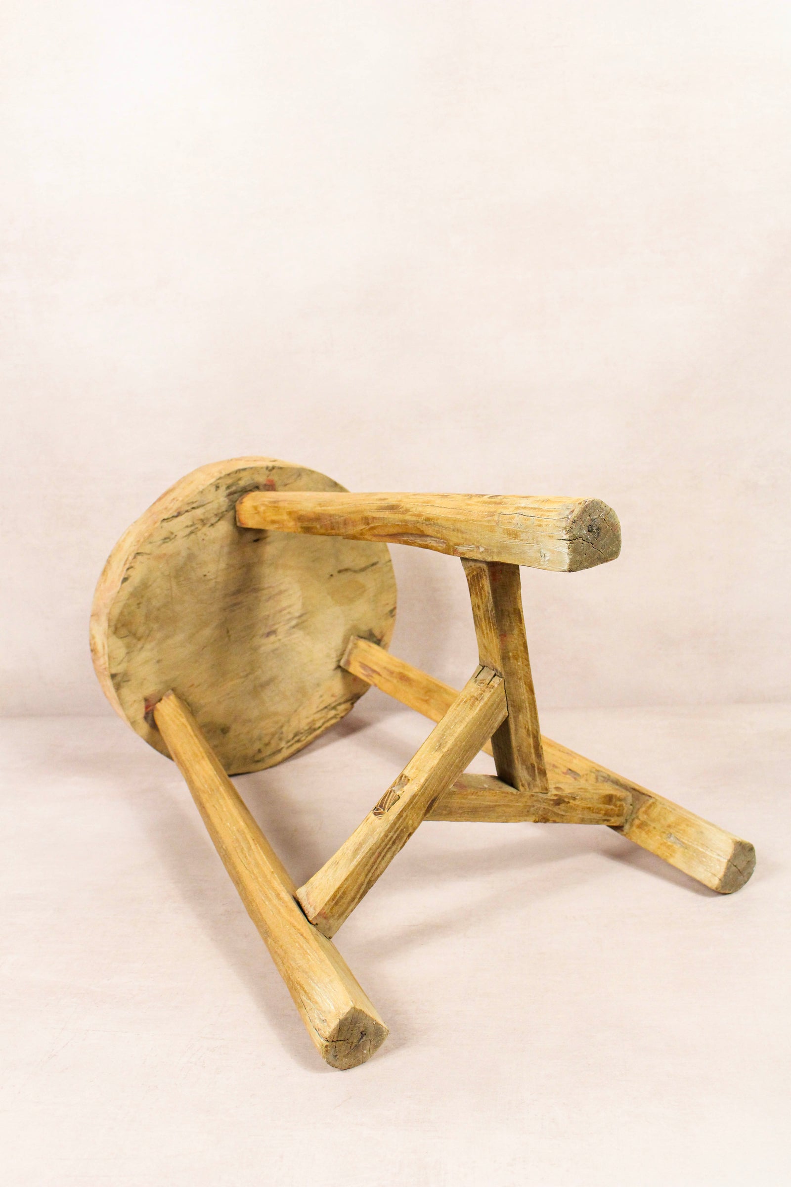 Vintage Rustic Round Stool - Elm wood - 174