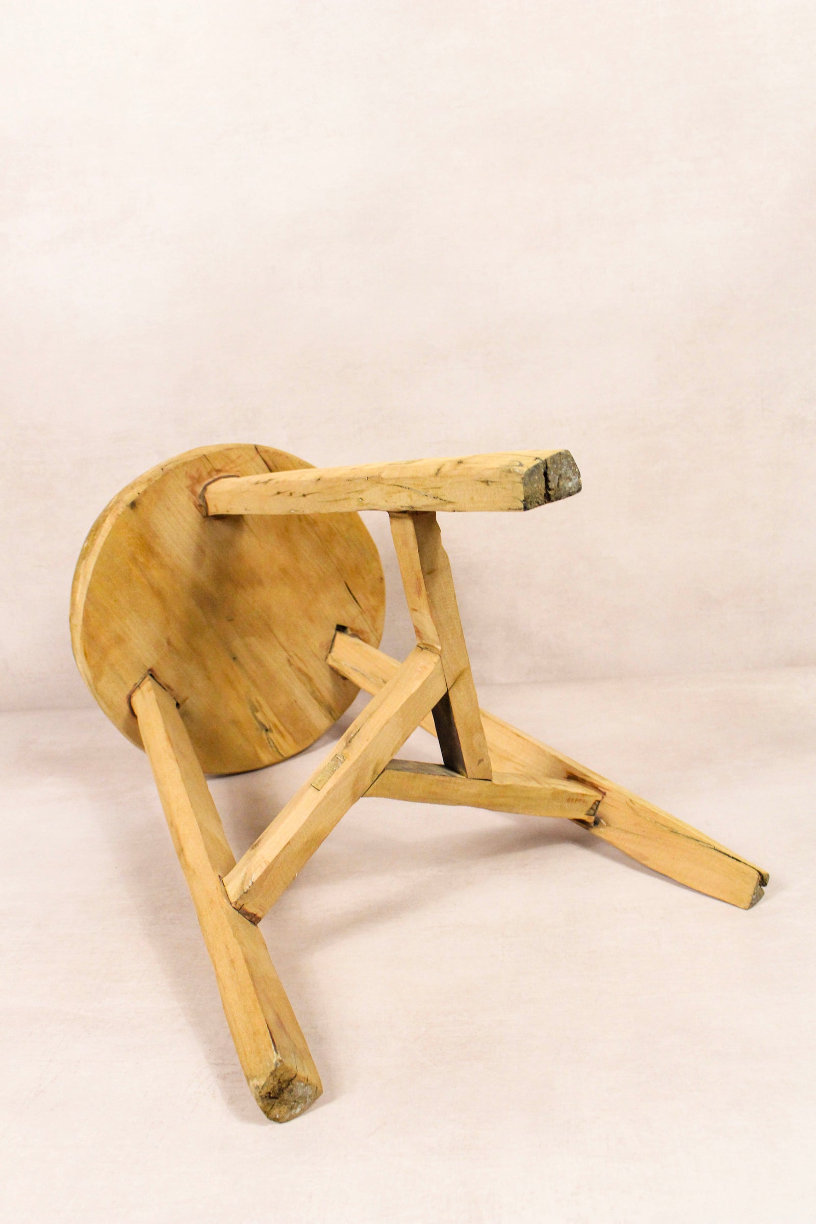 Vintage Rustic Round Stool - Elm wood - 175