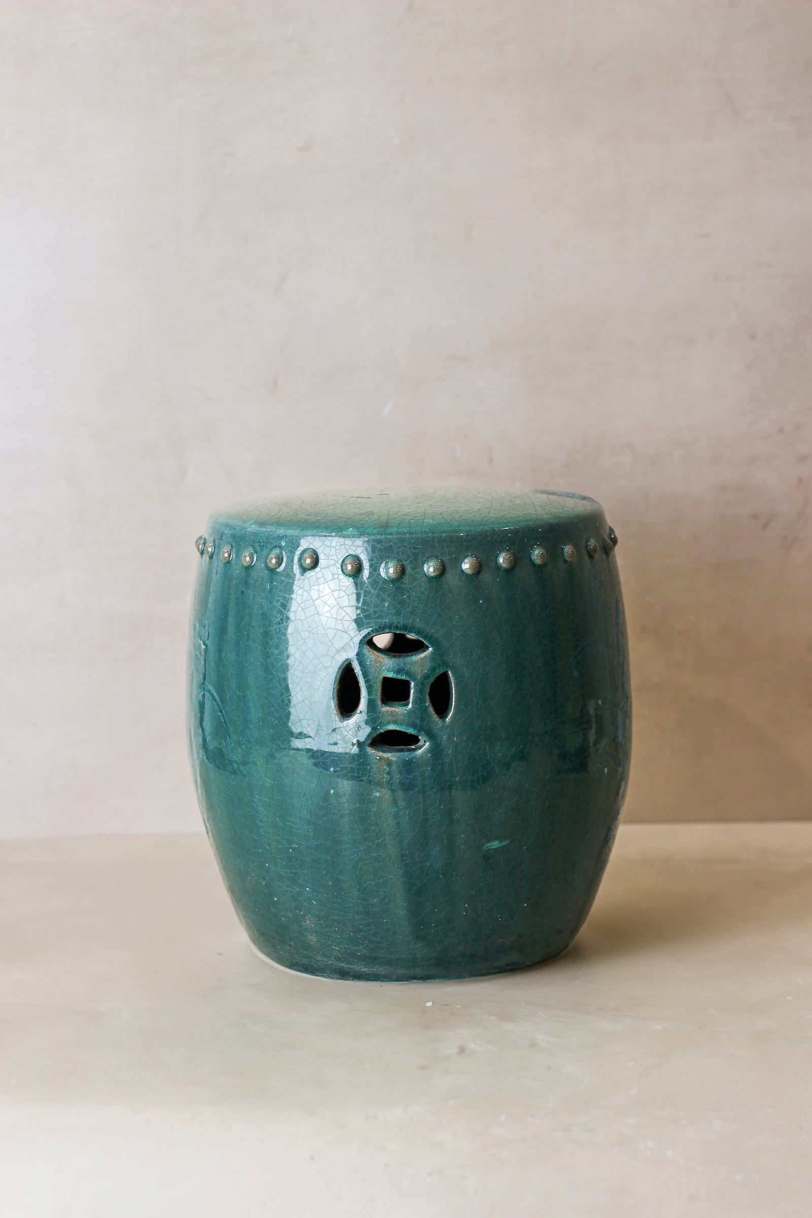 Vintage Emerald Green Ceramic Glazed Asian Garden Stool - No 1