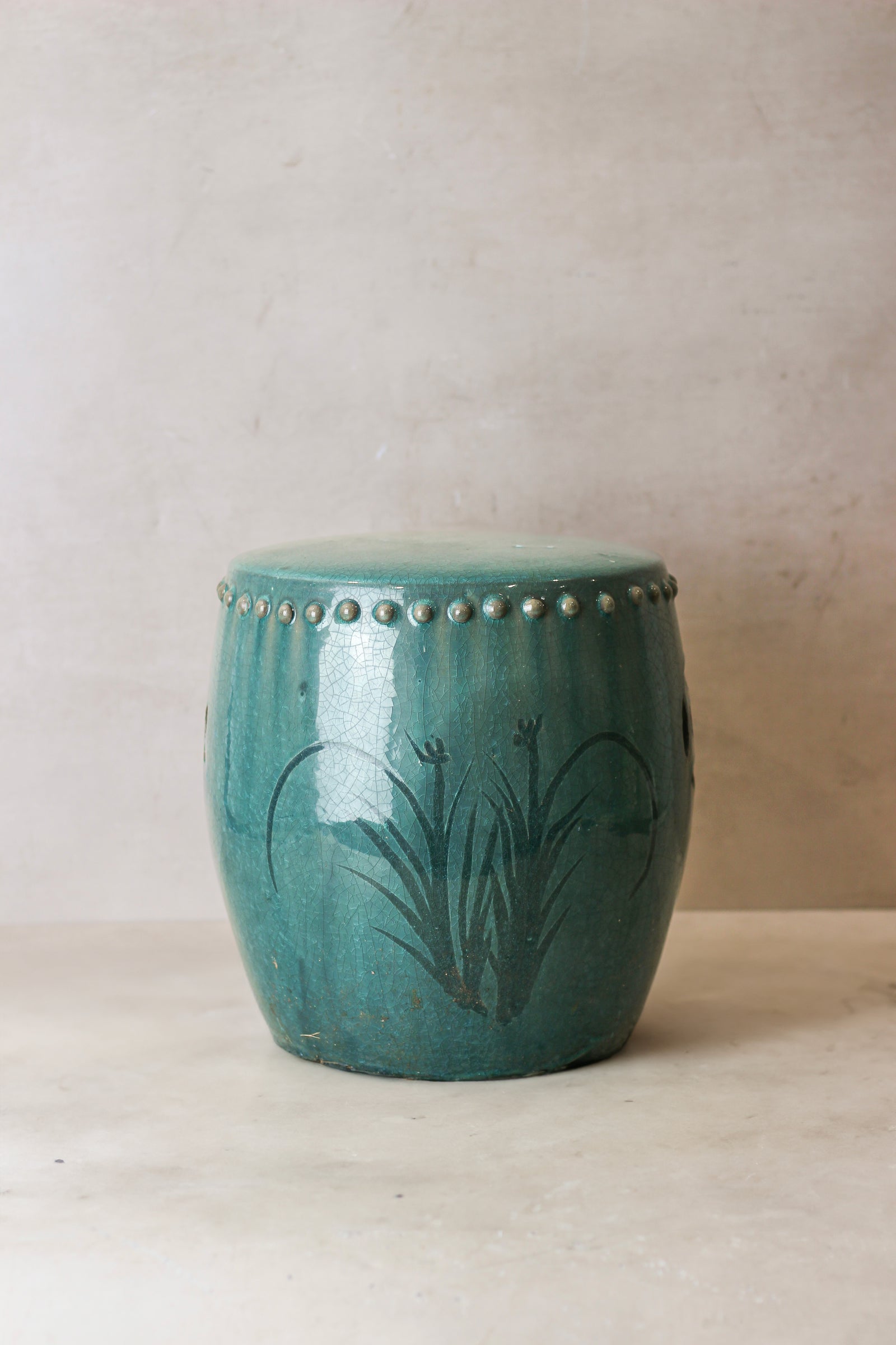 Vintage Emerald Green Ceramic Glazed Asian Garden Stool - No 2