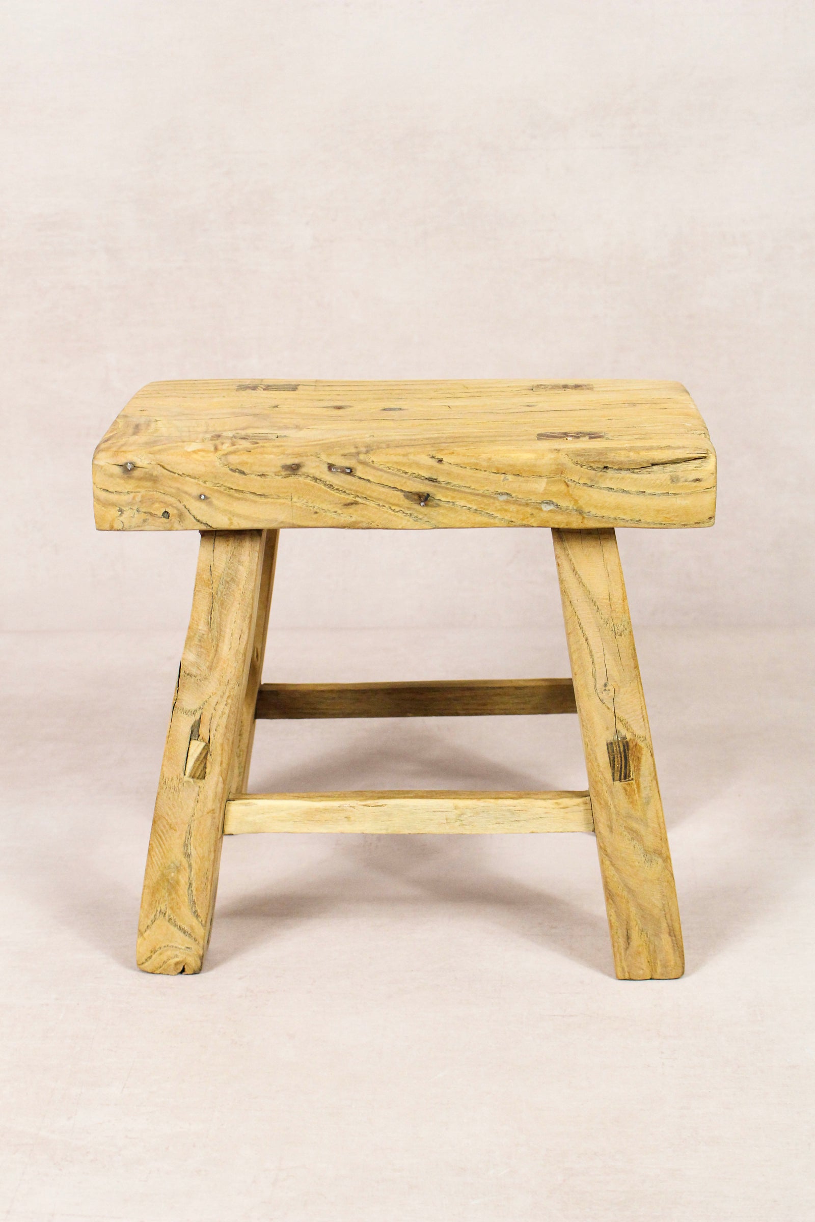 Small vintage rustic reclaimed elm wood stool 215 – Botanical Boys