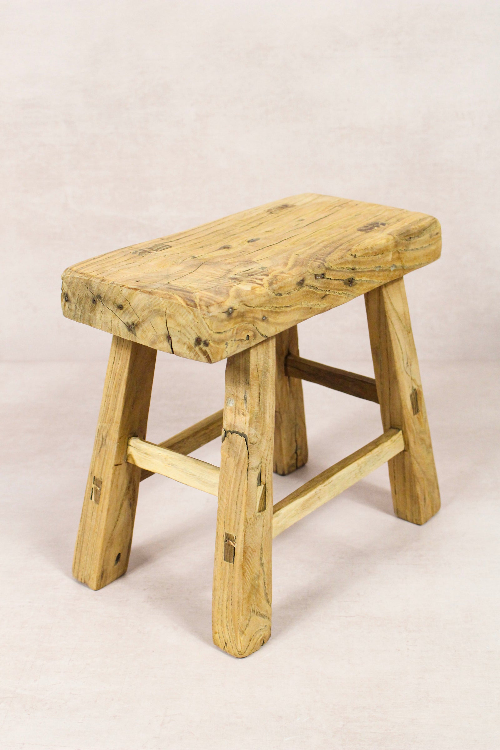 Small vintage rustic reclaimed elm wood stool 215 – Botanical Boys