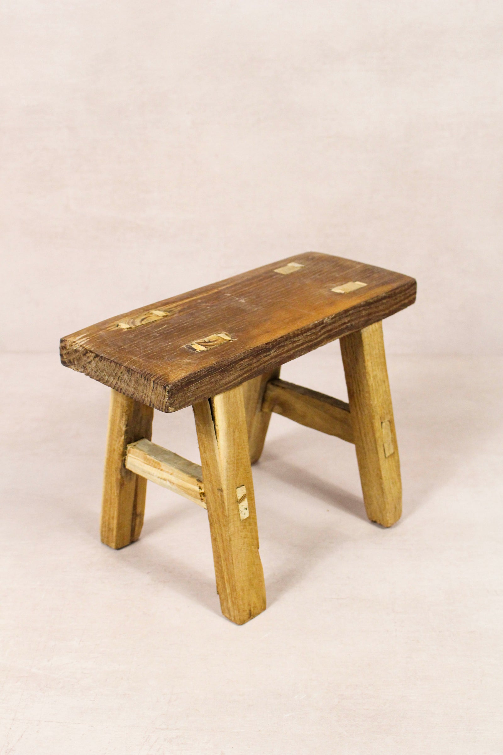 Small vintage rustic reclaimed elm wood stool 216 – Botanical Boys