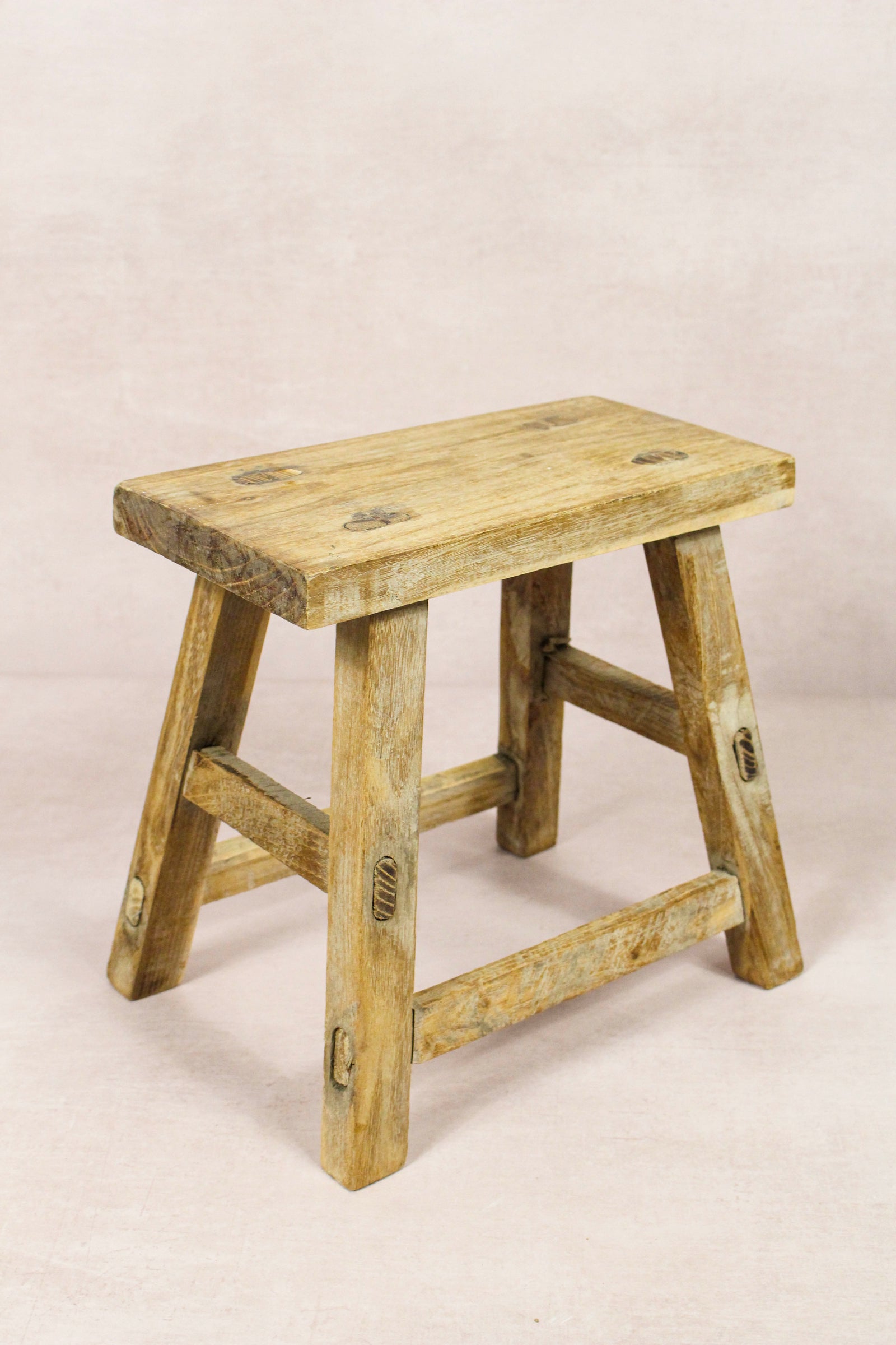 Small vintage rustic reclaimed elm wood stool 218 – Botanical Boys