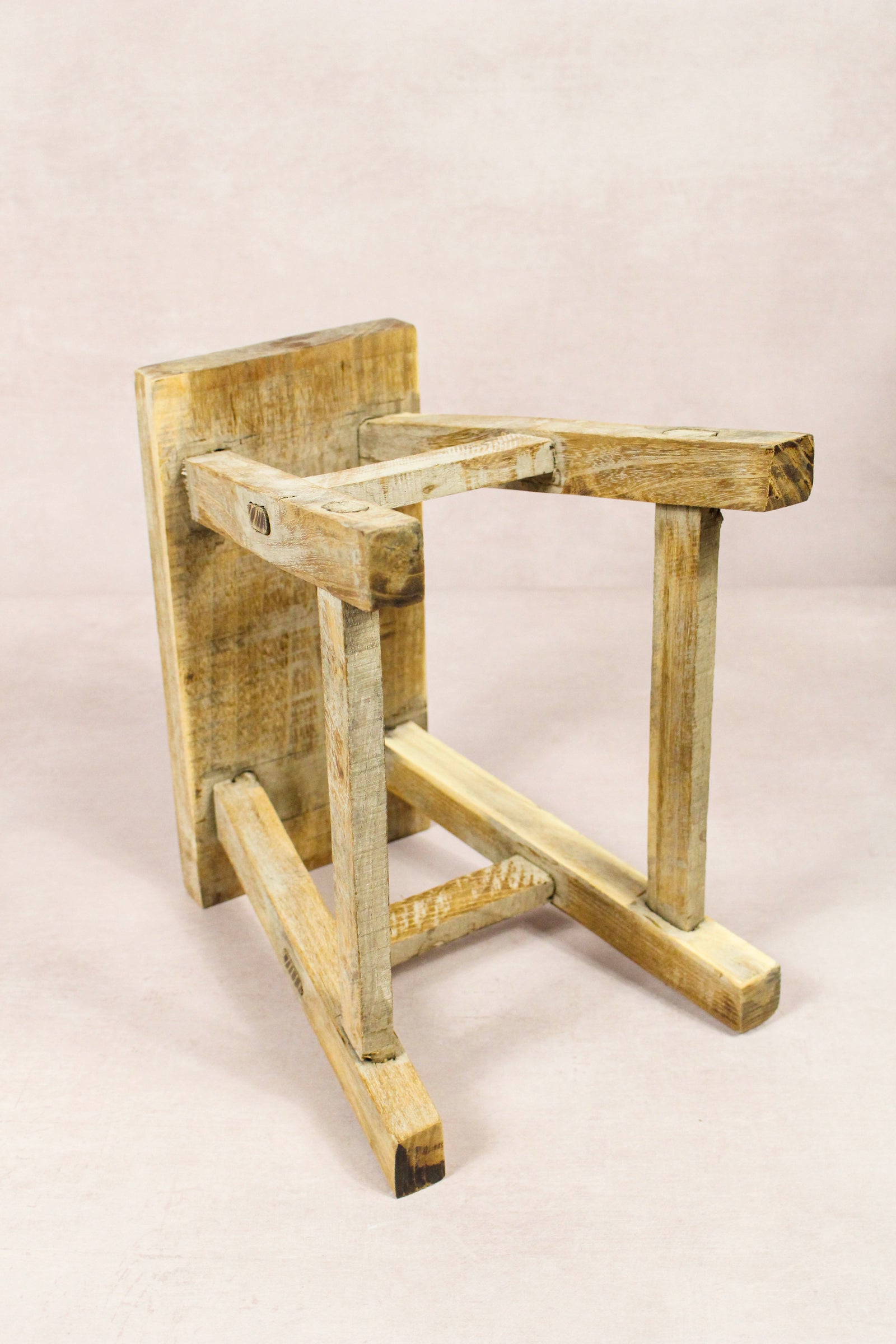 Small vintage rustic reclaimed elm wood stool 218 – Botanical Boys