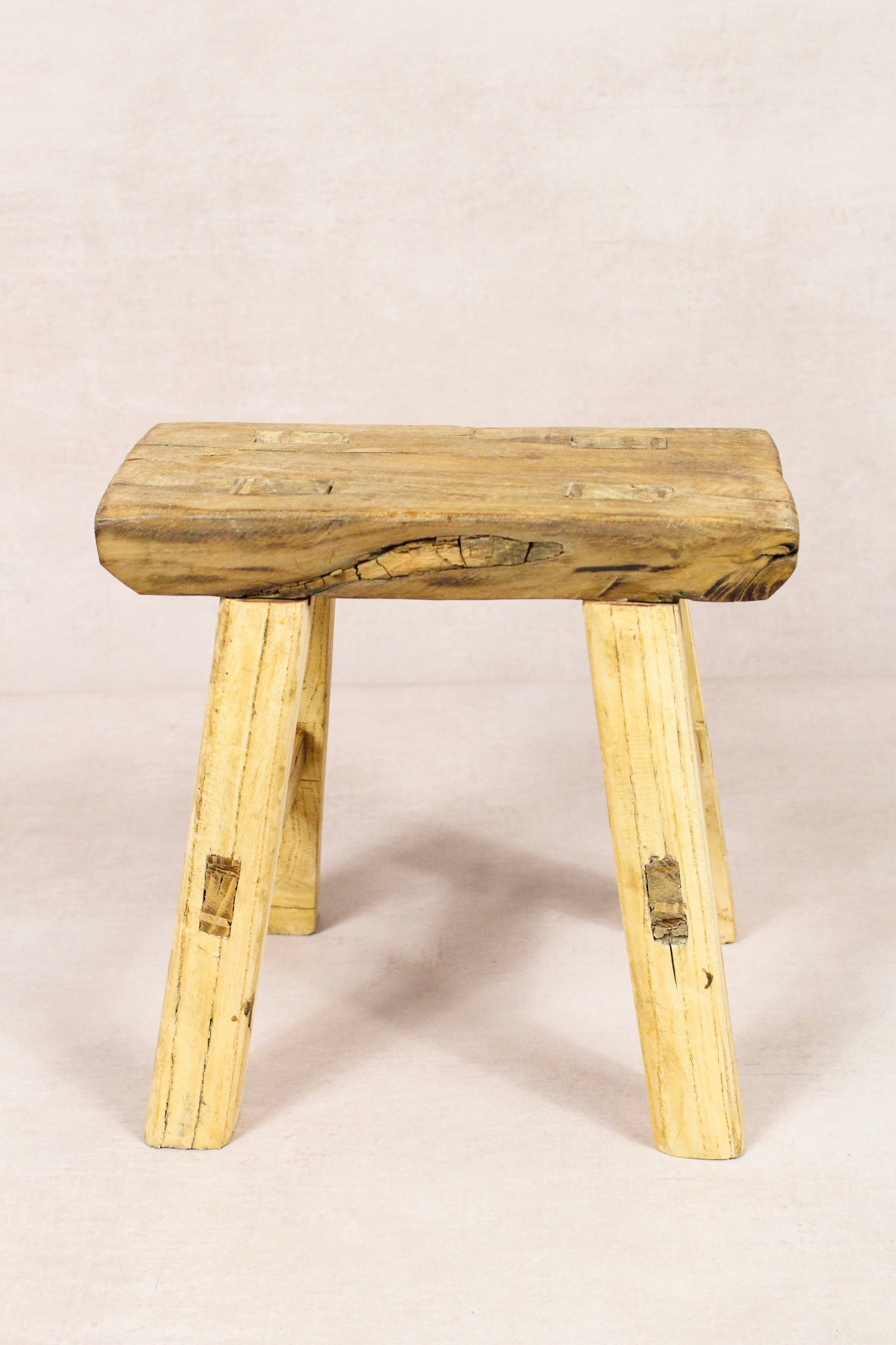 Small vintage rustic reclaimed elm wood stool 221 – Botanical Boys