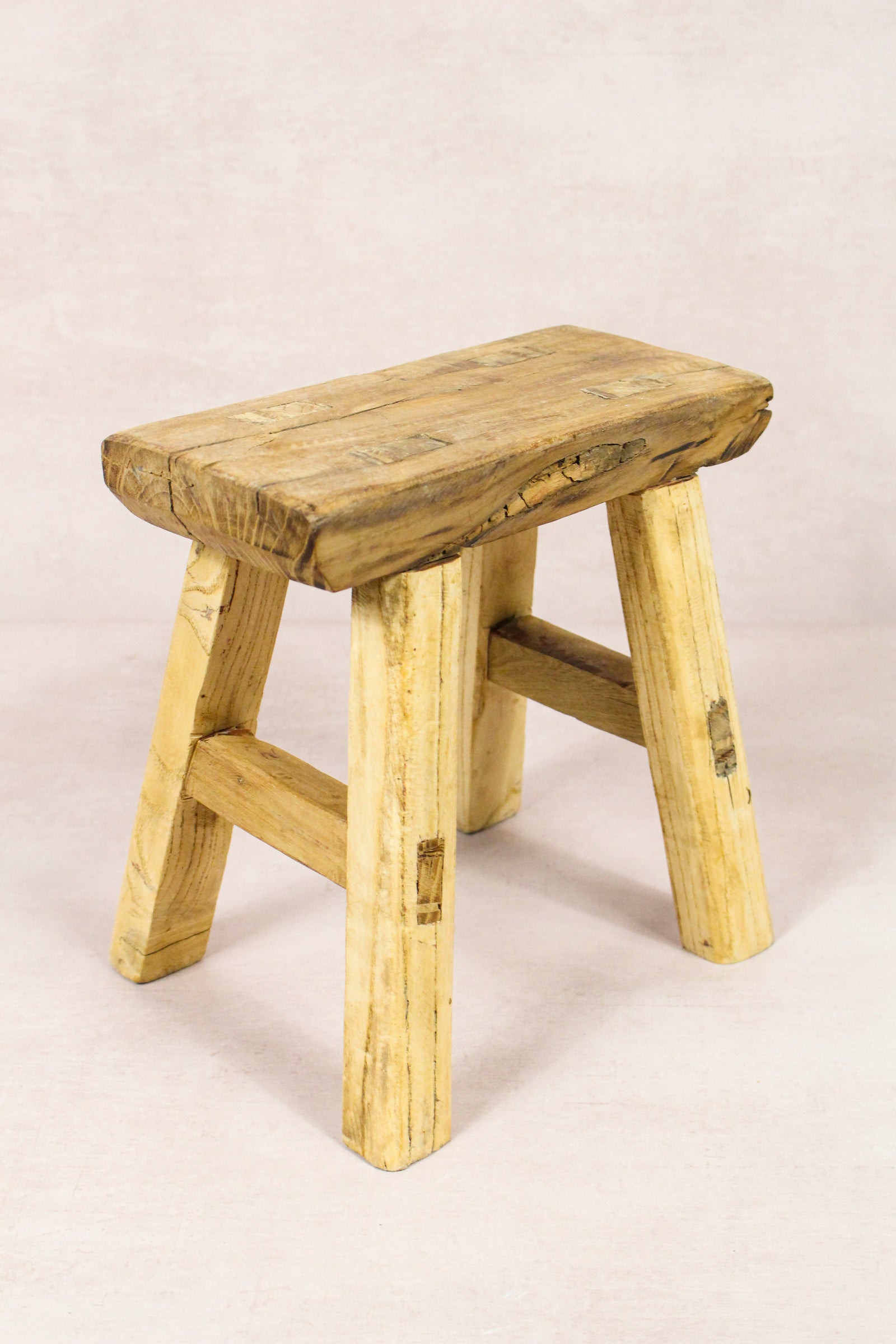 Small vintage rustic reclaimed elm wood stool 221 – Botanical Boys