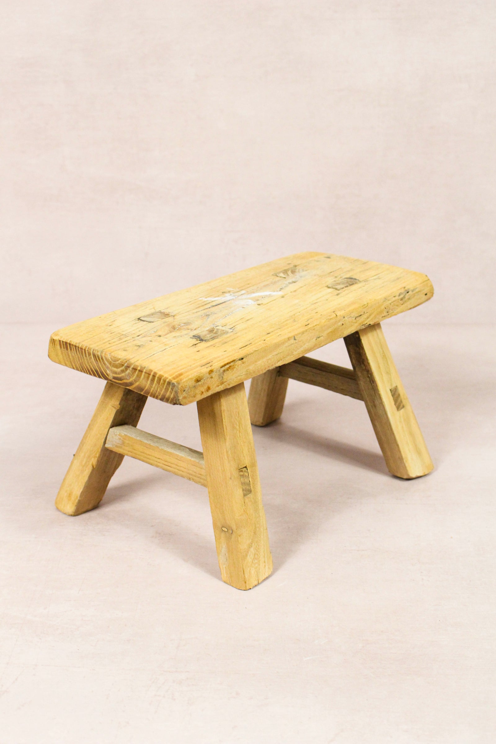 Small vintage rustic reclaimed elm wood stool 222 – Botanical Boys