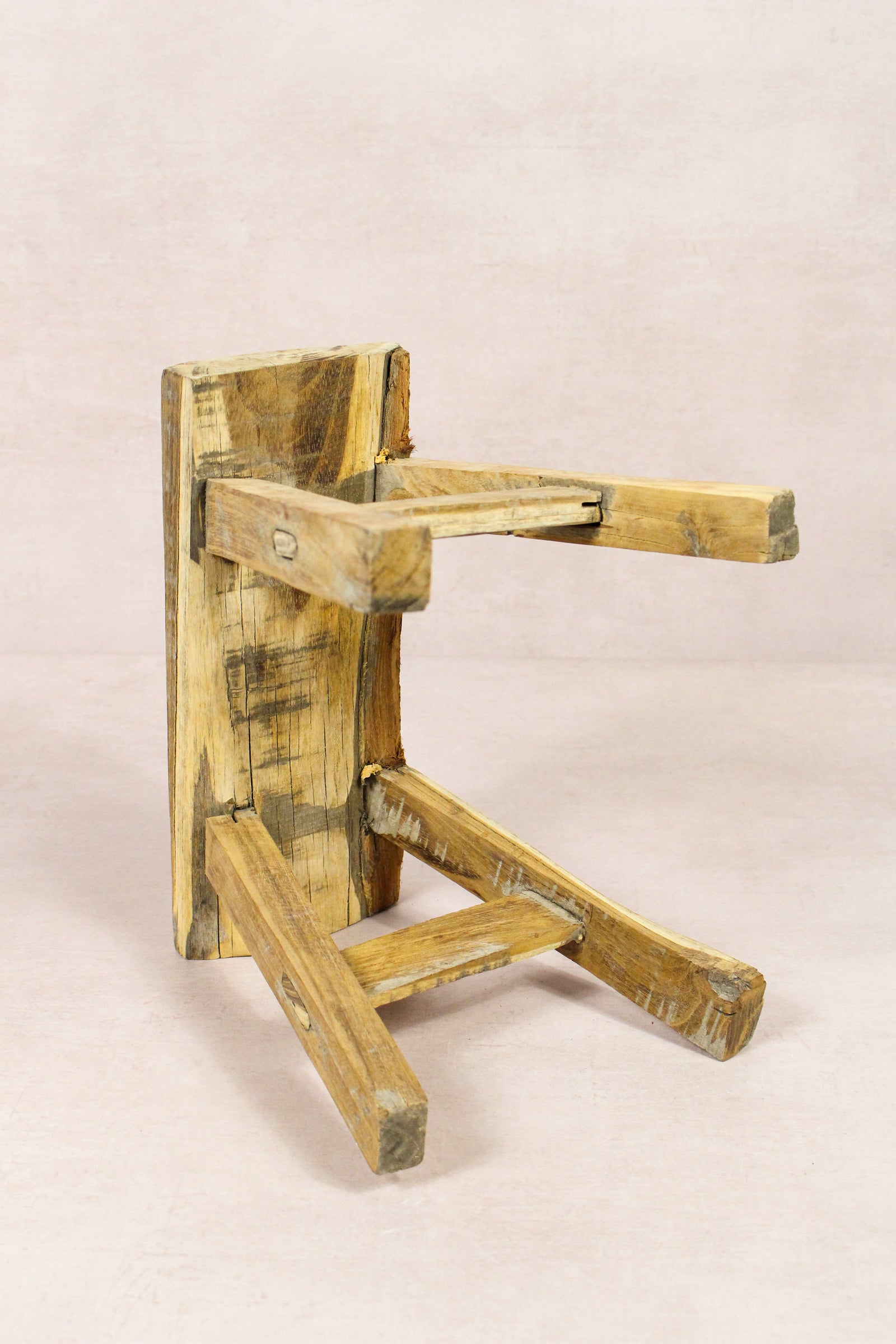 Small vintage rustic reclaimed elm wood stool 223 – Botanical Boys