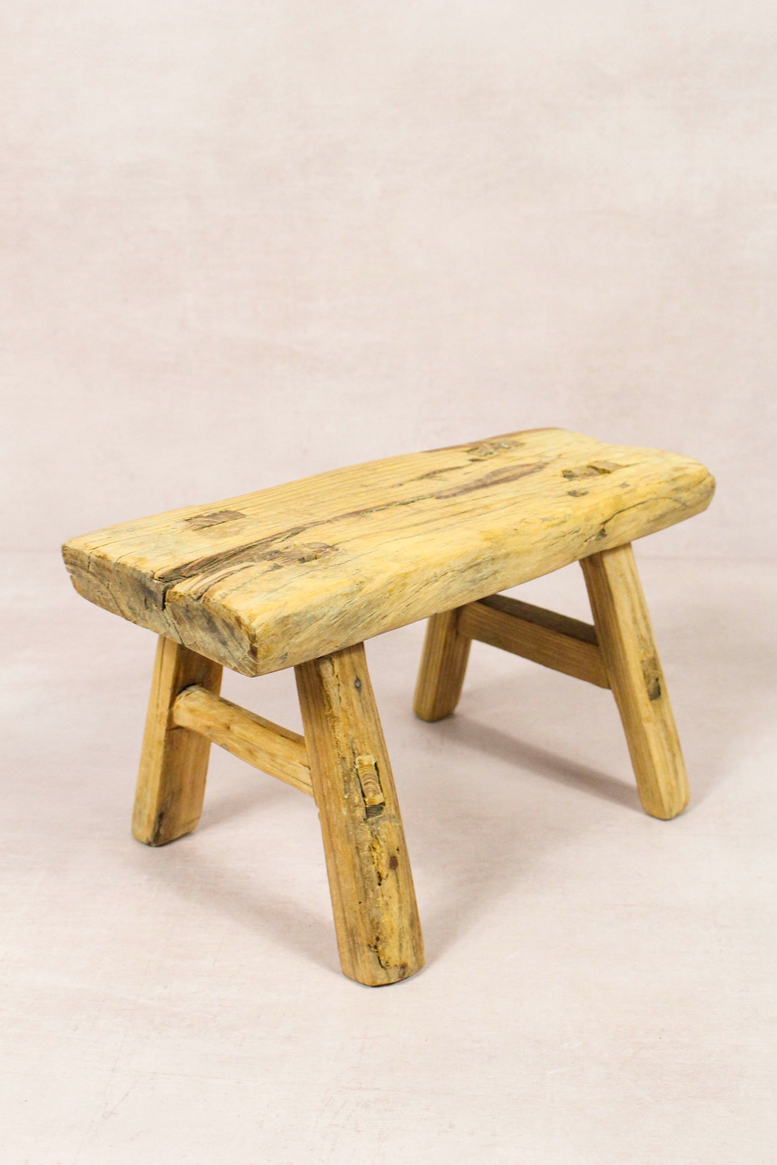 Small vintage rustic reclaimed elm wood stool 225 – Botanical Boys