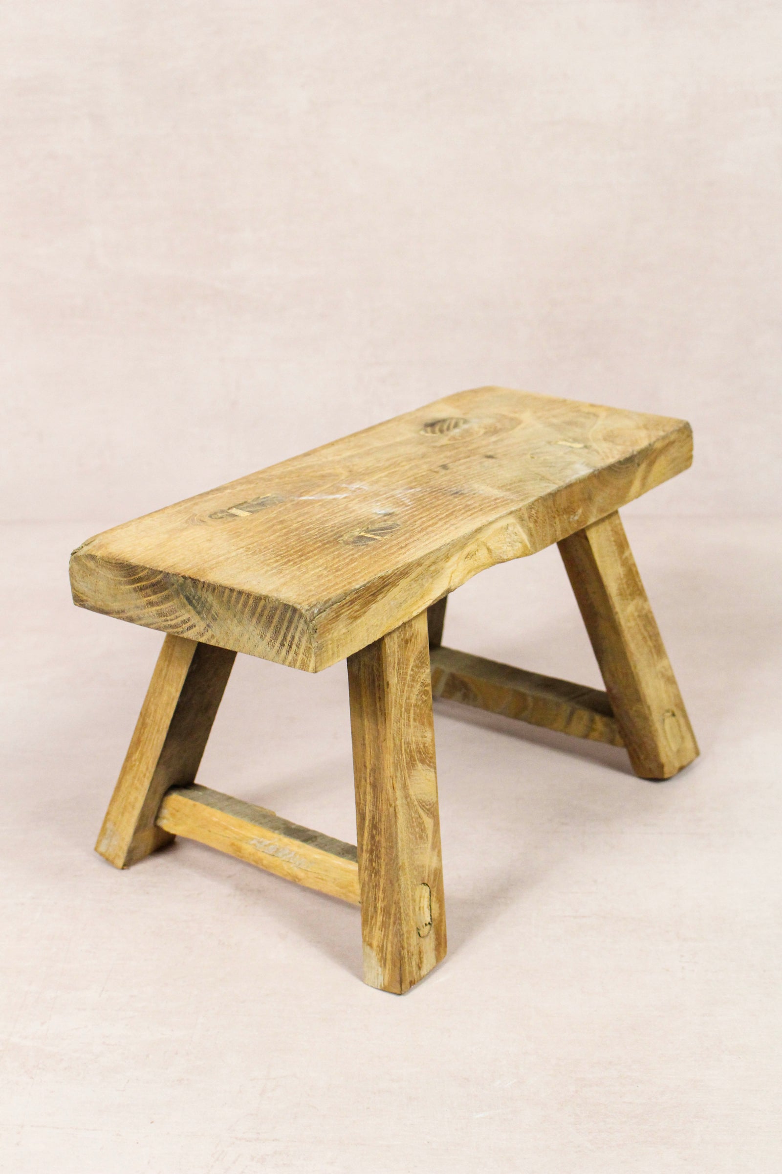 Small vintage rustic reclaimed elm wood stool 226 – Botanical Boys