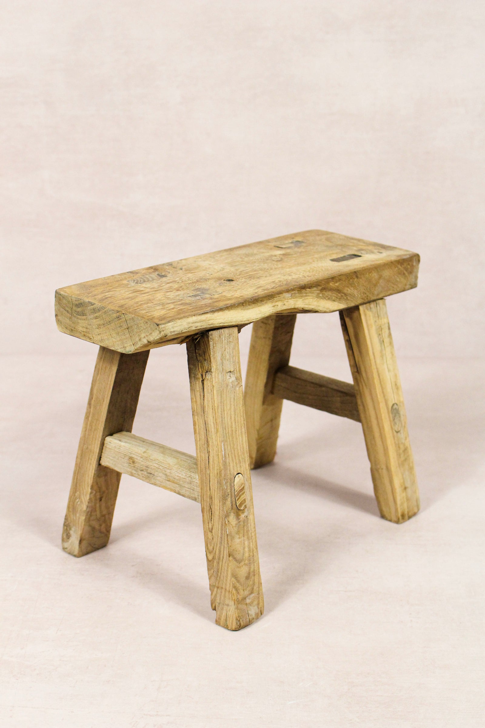 Small vintage rustic reclaimed elm wood stool 228 – Botanical Boys