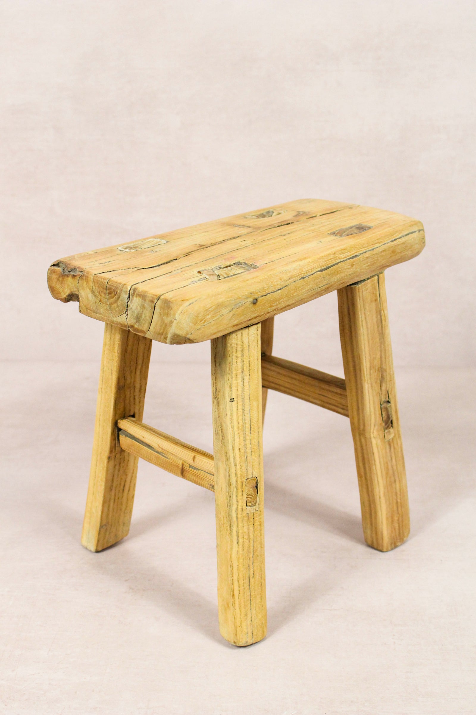 Small vintage rustic reclaimed elm wood stool 232 – Botanical Boys