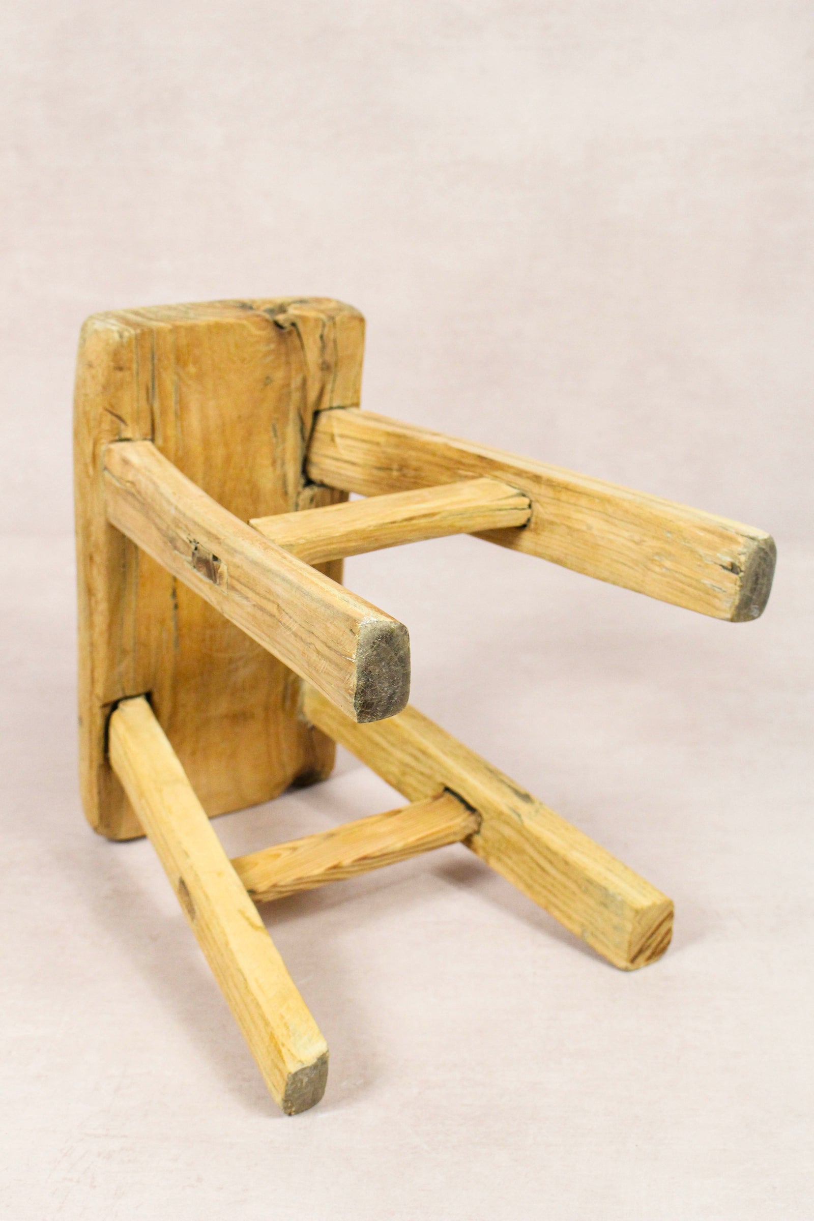 Small vintage rustic reclaimed elm wood stool 232 – Botanical Boys